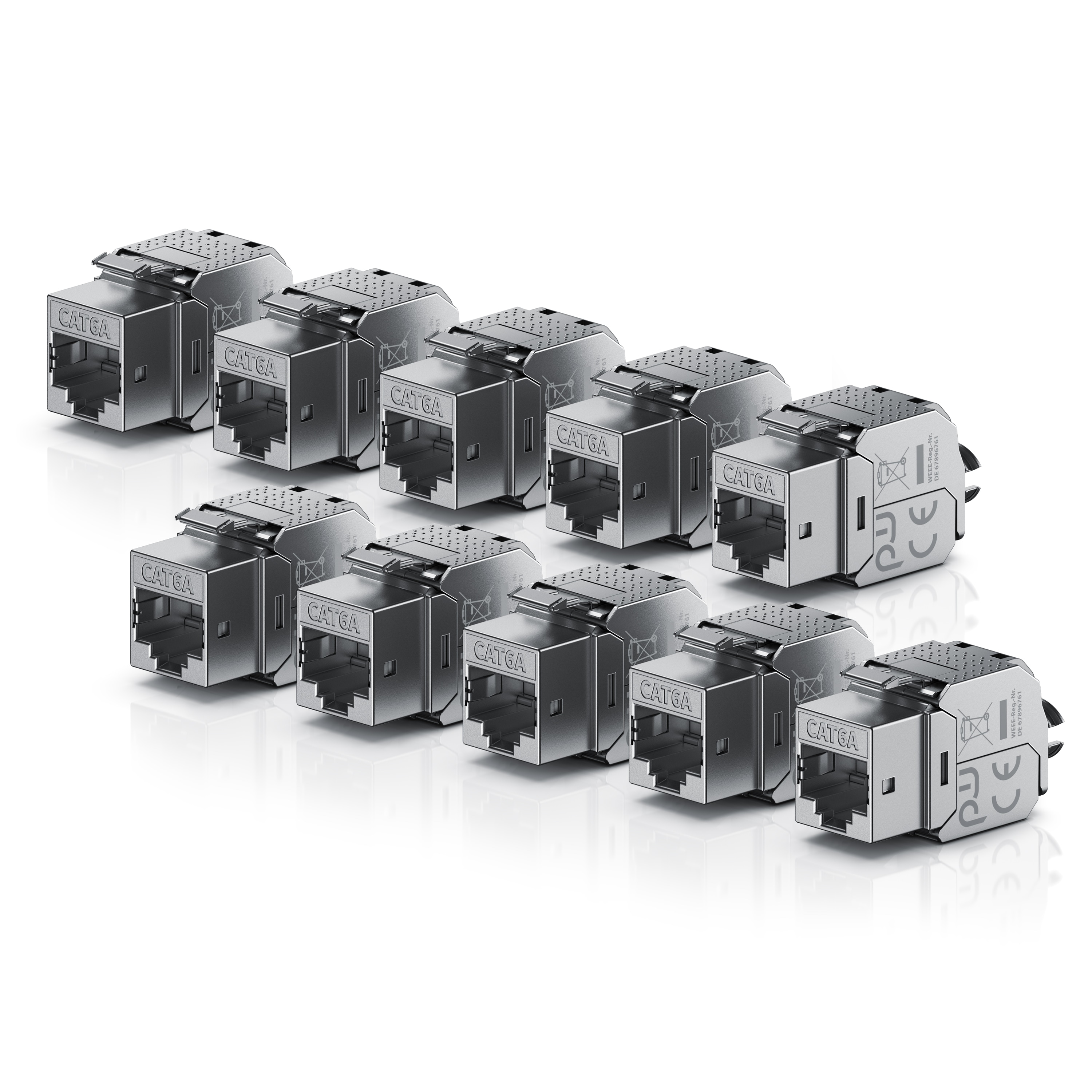 Primewire 10x Netzwerk-Adapter RJ-45 (Ethernet), Buchse zu Netzwerkkabel, CAT.6a Keystone Modul f&uuml;r LAN Kabel, RJ45 Buchse, feldkonfektionierbar 