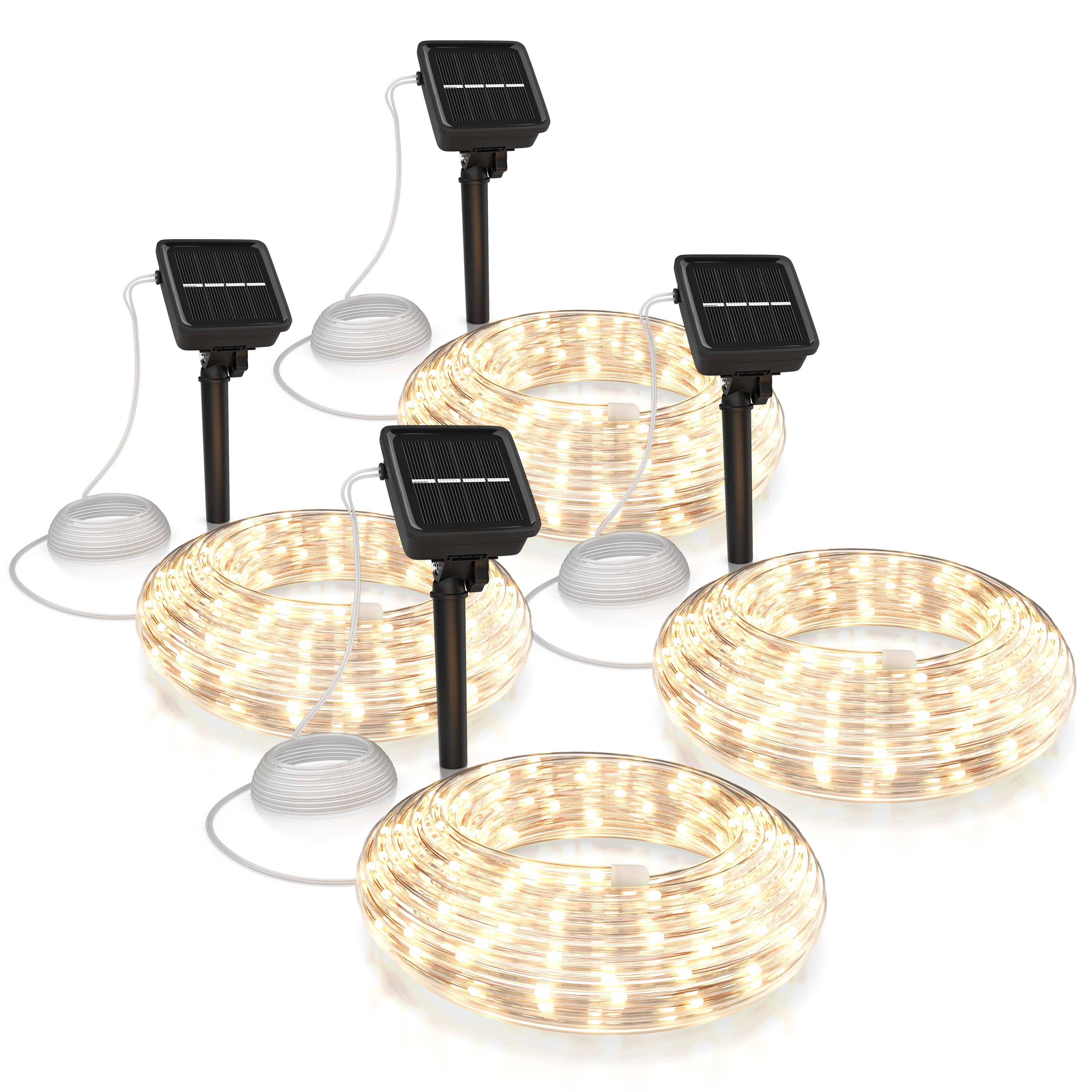 BEARWARE 4x LED-Lichterkette, Solar 10m warmwei&szlig;, Innen & Au&szlig;en, Solarpanel mit Akku, 100 Leds, IP44 