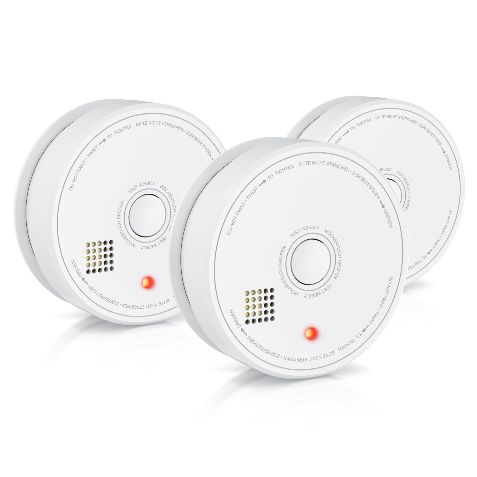 3x Rauchmelder (Wechselbare Batterie, wiederverwendbar, Batteriewarnung, TÜV geprüft)