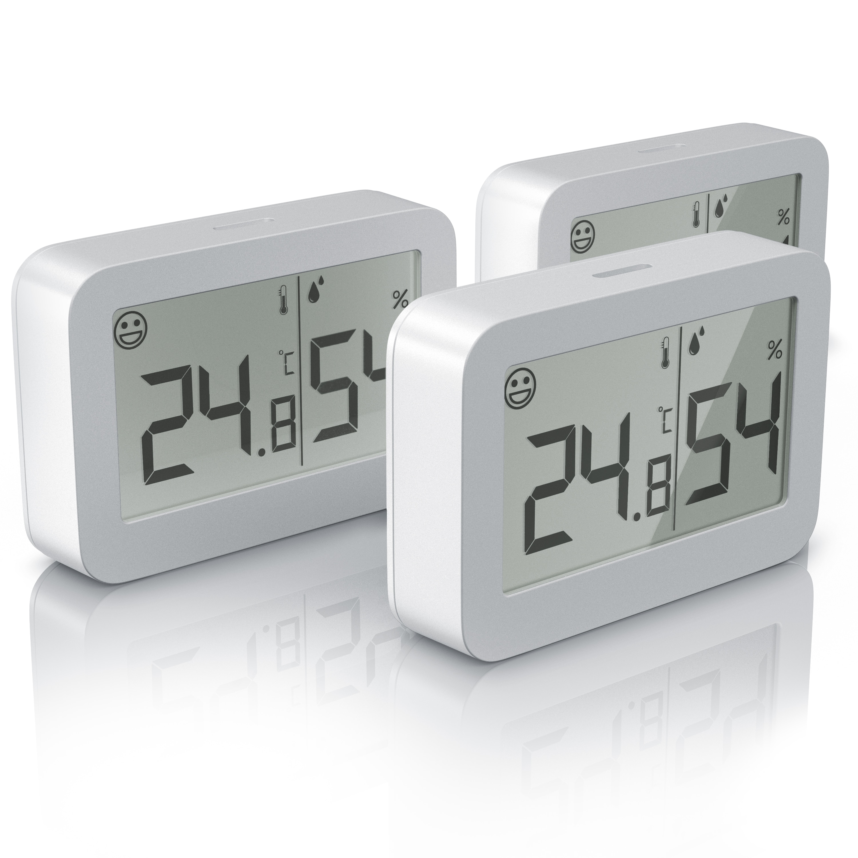 BEARWARE 3x Innenwetterstation (Haltemagneten, Thermometer Hygrometer, Temperatur und Luftfeuchtigkeit Messger&auml;t) 