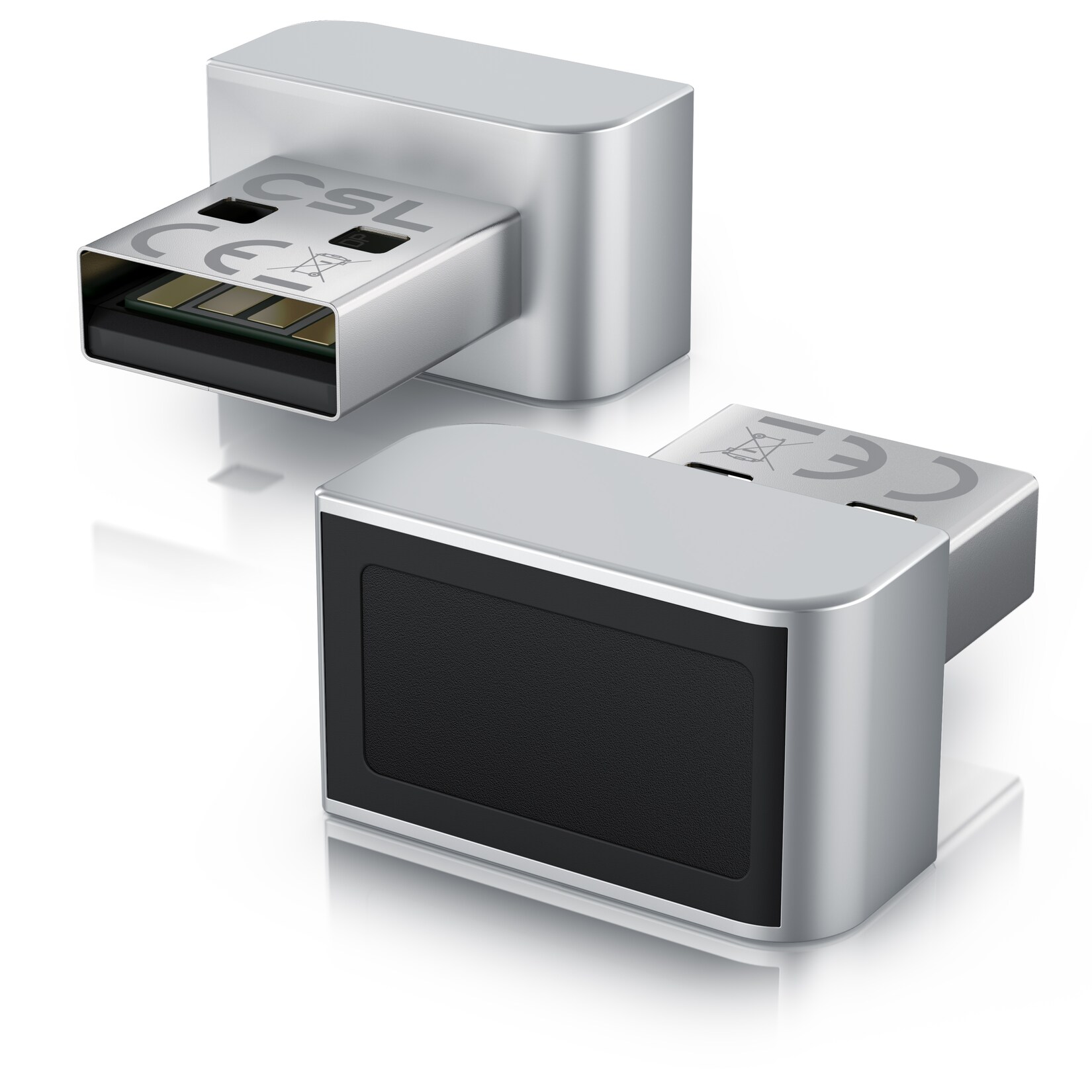 CSL Fingerabdrucksensor V2 mit USB-A, für Windows 11 Hello, bis 10 Fingerabdrücke pro Profil, 360°-Erkennung, Plug & Play, Aluminium