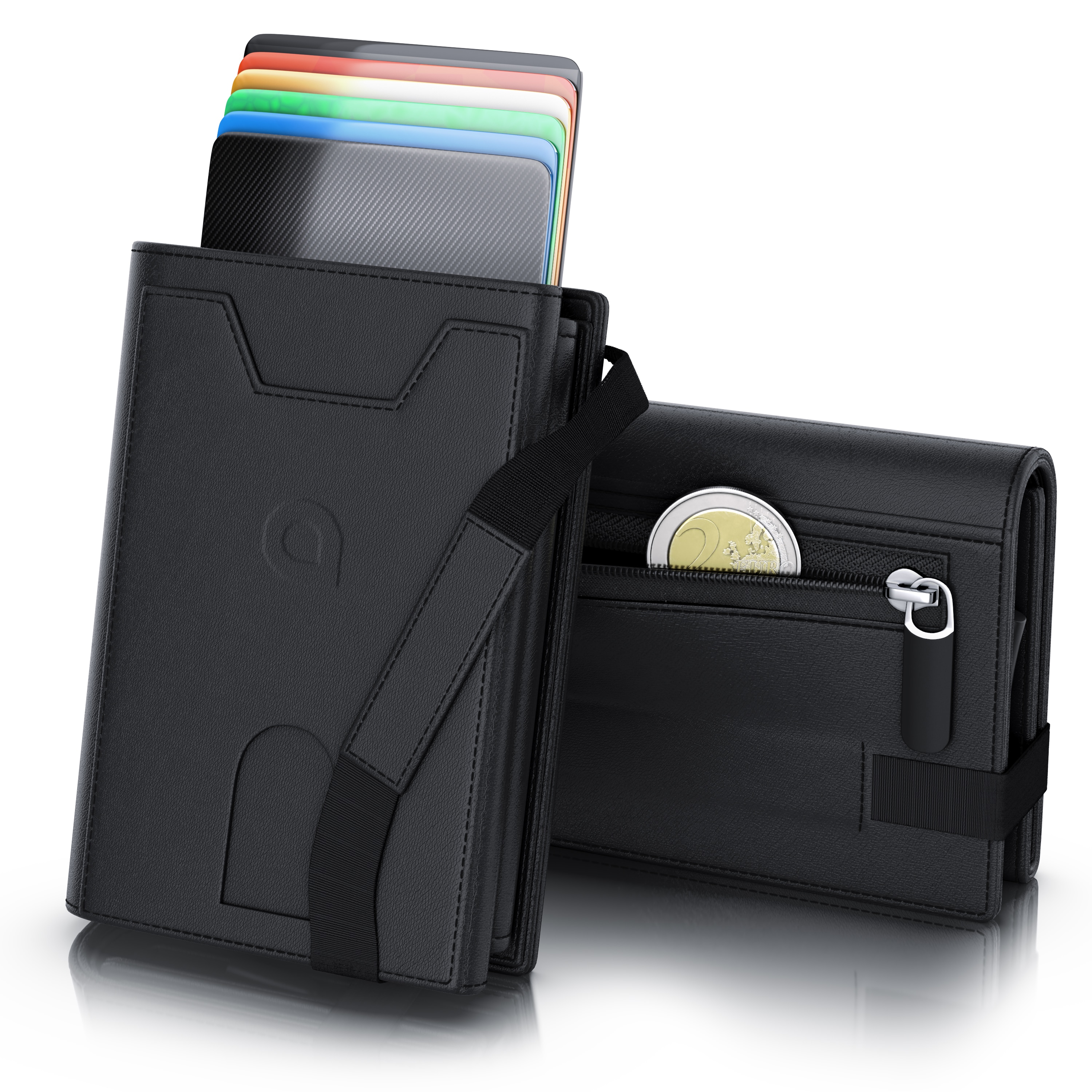 Aplic Kartenetui Leder & Alu Karten Schutzh&uuml;lle f&uuml;r 8 bis 12 Karten mit Geld & M&uuml;nzfach (1-tlg), RFID-Schutz, NFC-Abschirmung / Blocker, Robuste und kompakte Geldb&ouml;rse 