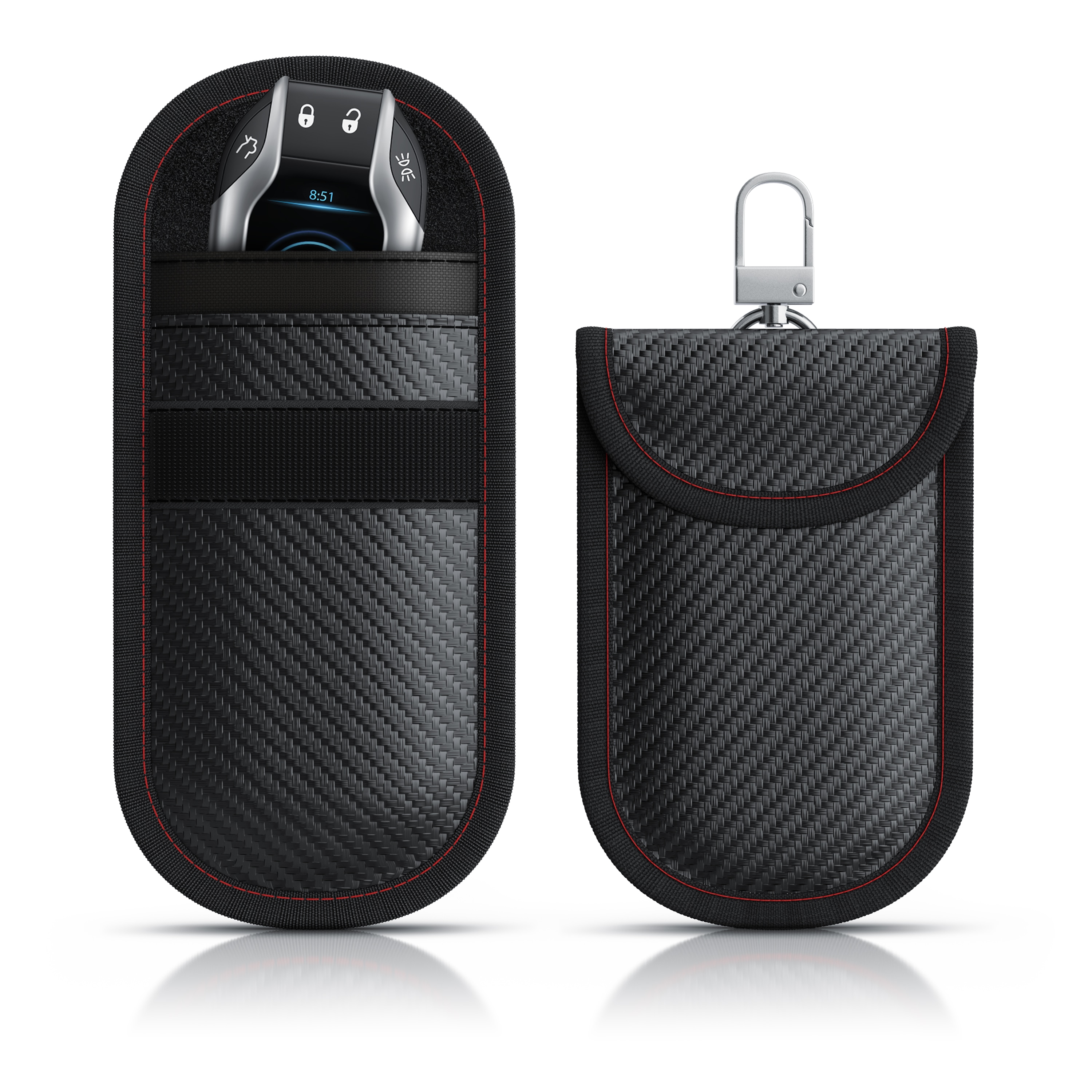 Aplic Schl&uuml;sseltasche RFID Blocker, Keyless, Faraday Tasche, 2er Set, NFC, Autoschl&uuml;ssel (2-tlg), Carbonfaser, Karabiner, Klettverschluss, kompakt, Kreditkarten Schutz 
