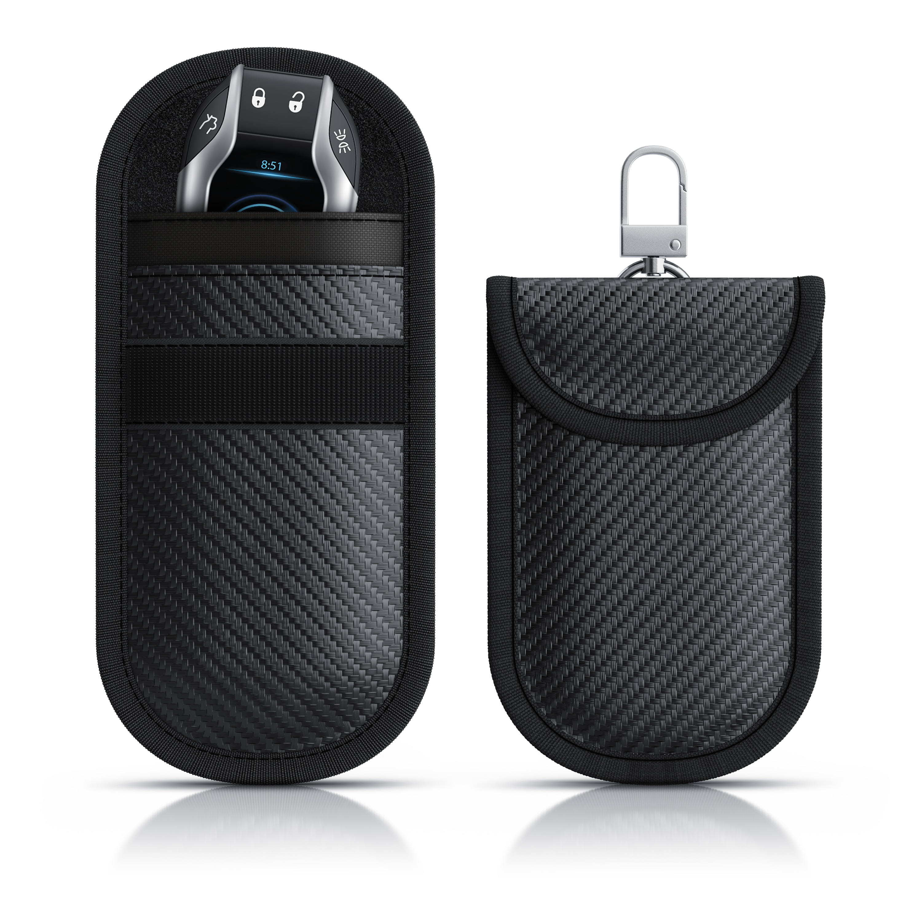 Aplic Schl&uuml;sseltasche RFID Blocker, Keyless, Faraday Tasche, 2er Set, NFC, Autoschl&uuml;ssel (2-tlg), Carbonfaser, Karabiner, Klettverschluss, kompakt, Kreditkarten Schutz 
