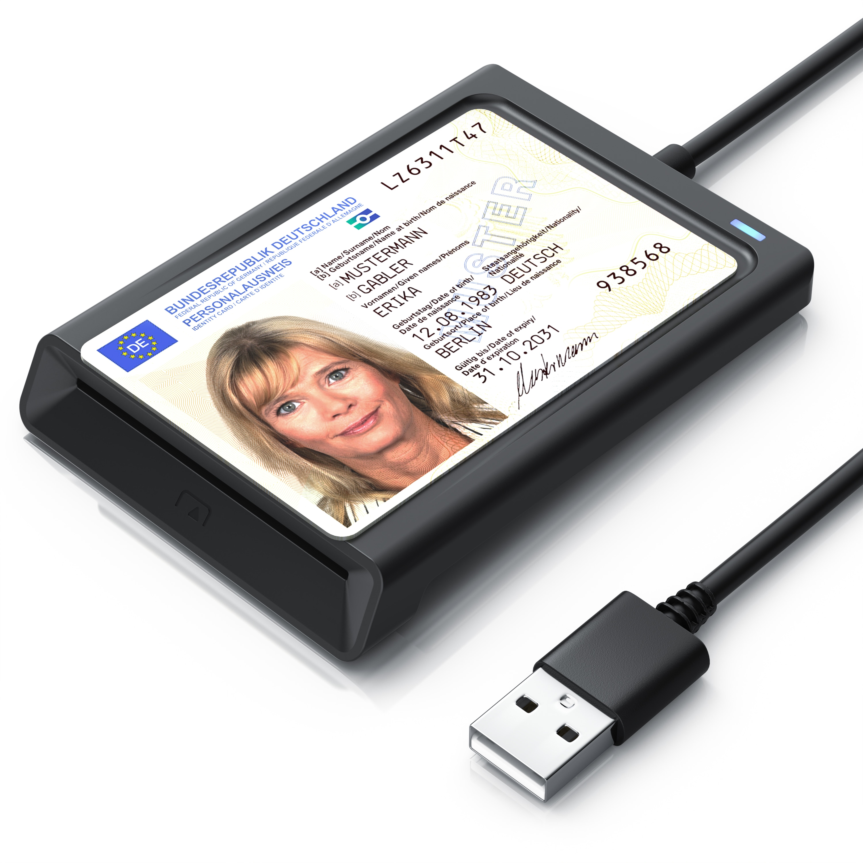 CSL USB-A-Chipkartenleser mit NFC, Smart Card Reader f&uuml;r Personalausweis, Windows 10 und 11, ISO 7816 und ISO 14443, Plug & Play 