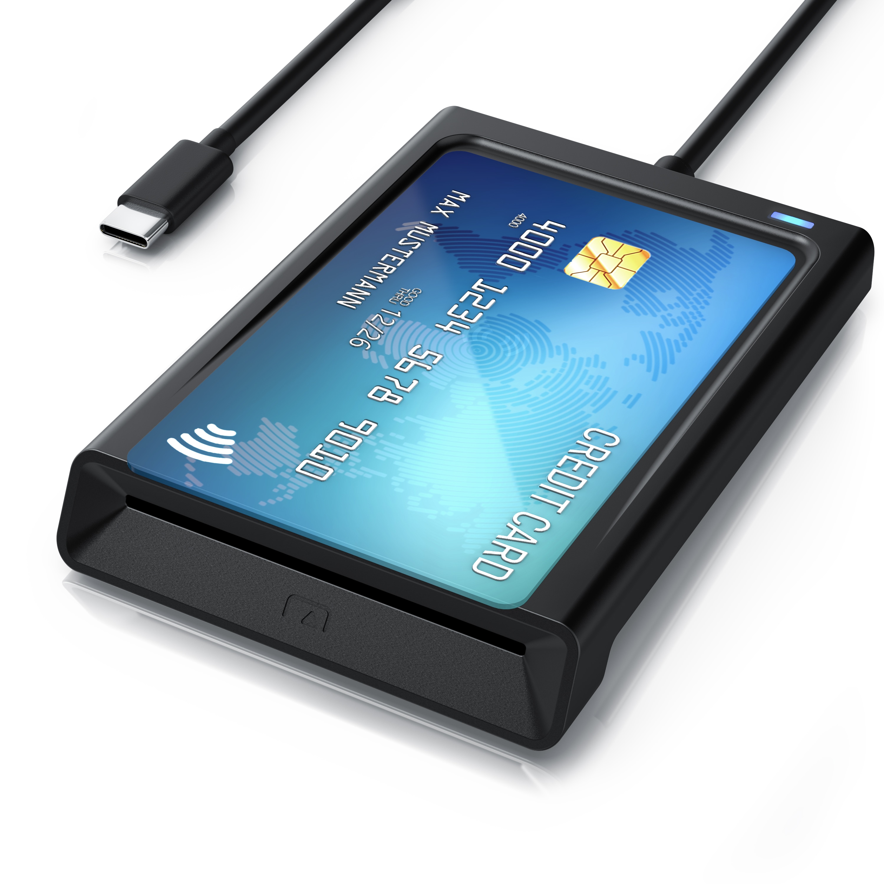 CSL USB-C-Chipkartenleser mit NFC, Smart Card Reader f&uuml;r Personalausweis, Windows 10 und 11, ISO 7816 und ISO 14443, Plug & Play 