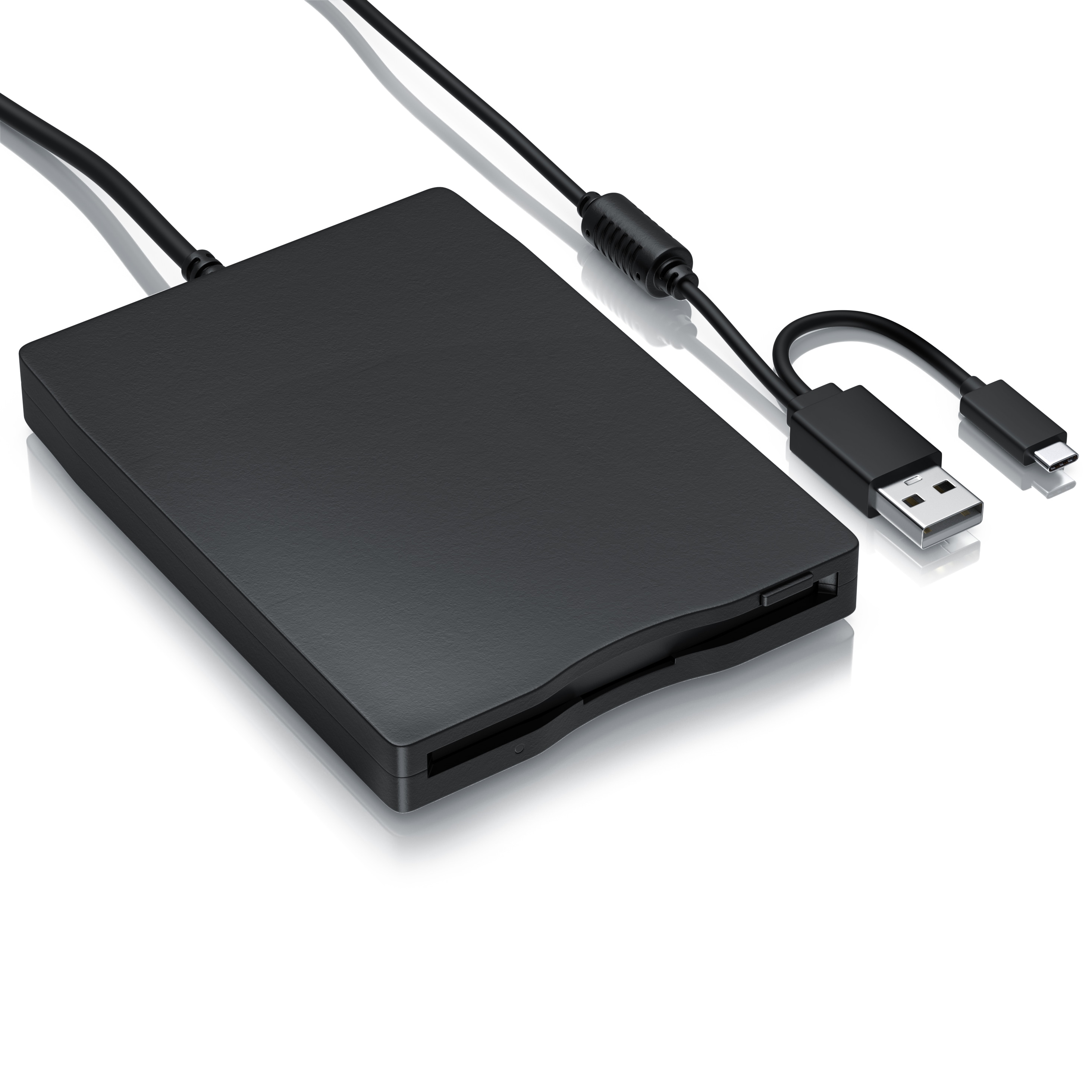 CSL externes USB-Diskettenlaufwerk, 3,5 Zoll und 1,44 MB, USB-A und USB-C, USB 2.0, Plug & Play, Slimline-Design, Windows 10/11 