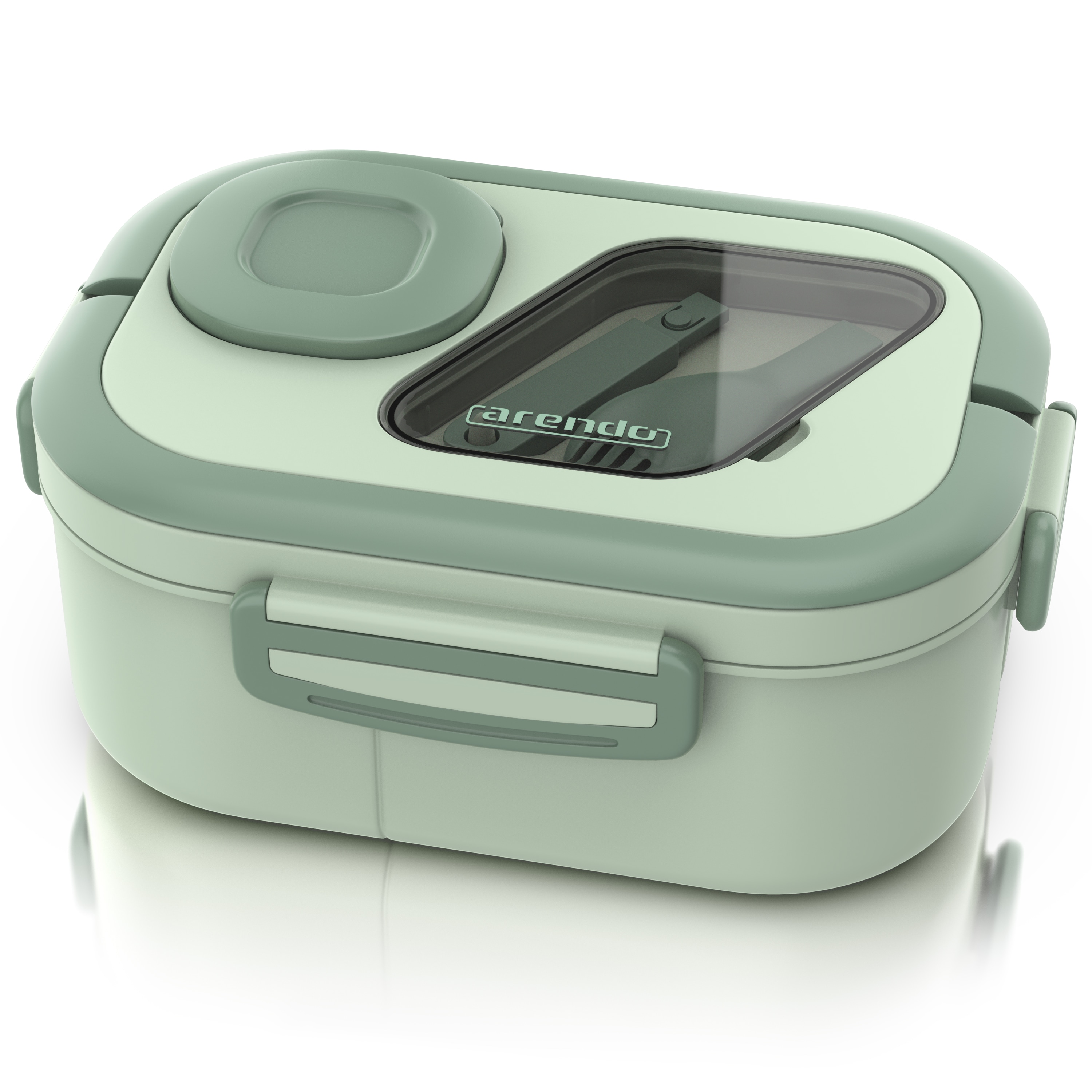 Arendo Lunchbox 1000 ml, zweist&ouml;ckige Bento-Box aus PP mit 6 F&auml;chern, Tragegriffen, Butterdose und Besteck, auslaufsicher, mintgr&uuml;n 