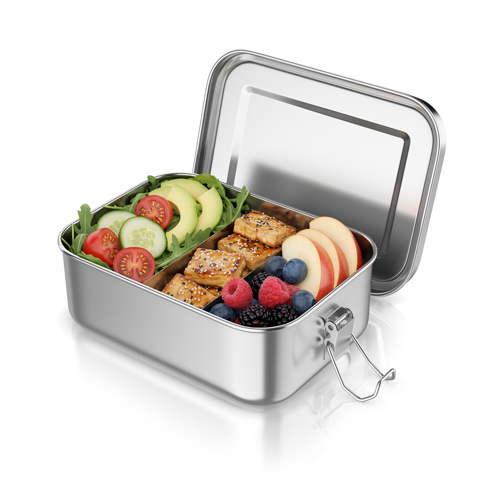 Arendo Lunchbox Edelstahl Brotdose 800 ml mit Fächern, für Kinder und Erwachsene, Edelstahl, (1-tlg., 2 Trennstege, 2 Silikondichtungen)