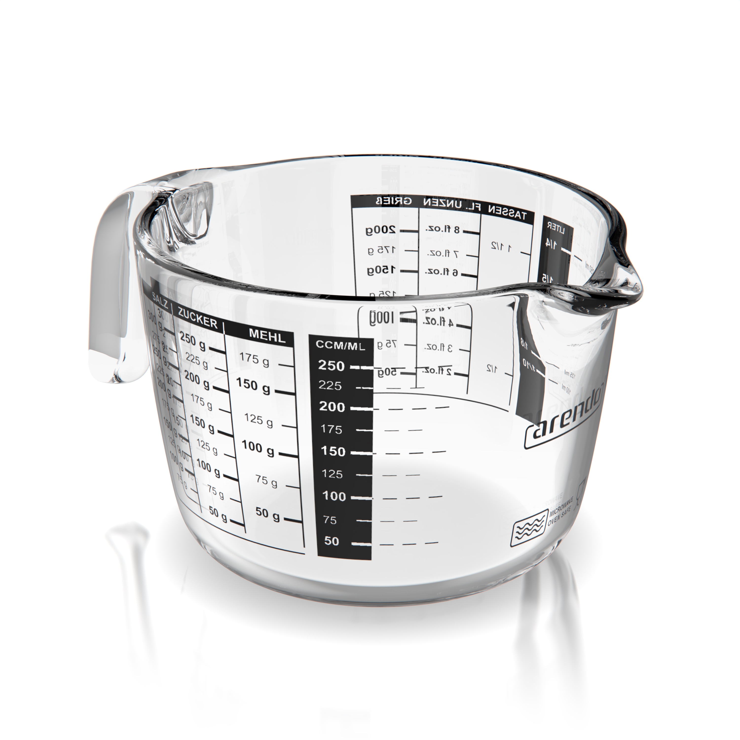 Arendo Messbecher 250 ml Glas Messkrug, Borosilikatglas, Mikrowellengeeignet, Glas, 0,25l, pr&auml;zise Skala, hitzebest&auml;ndig 