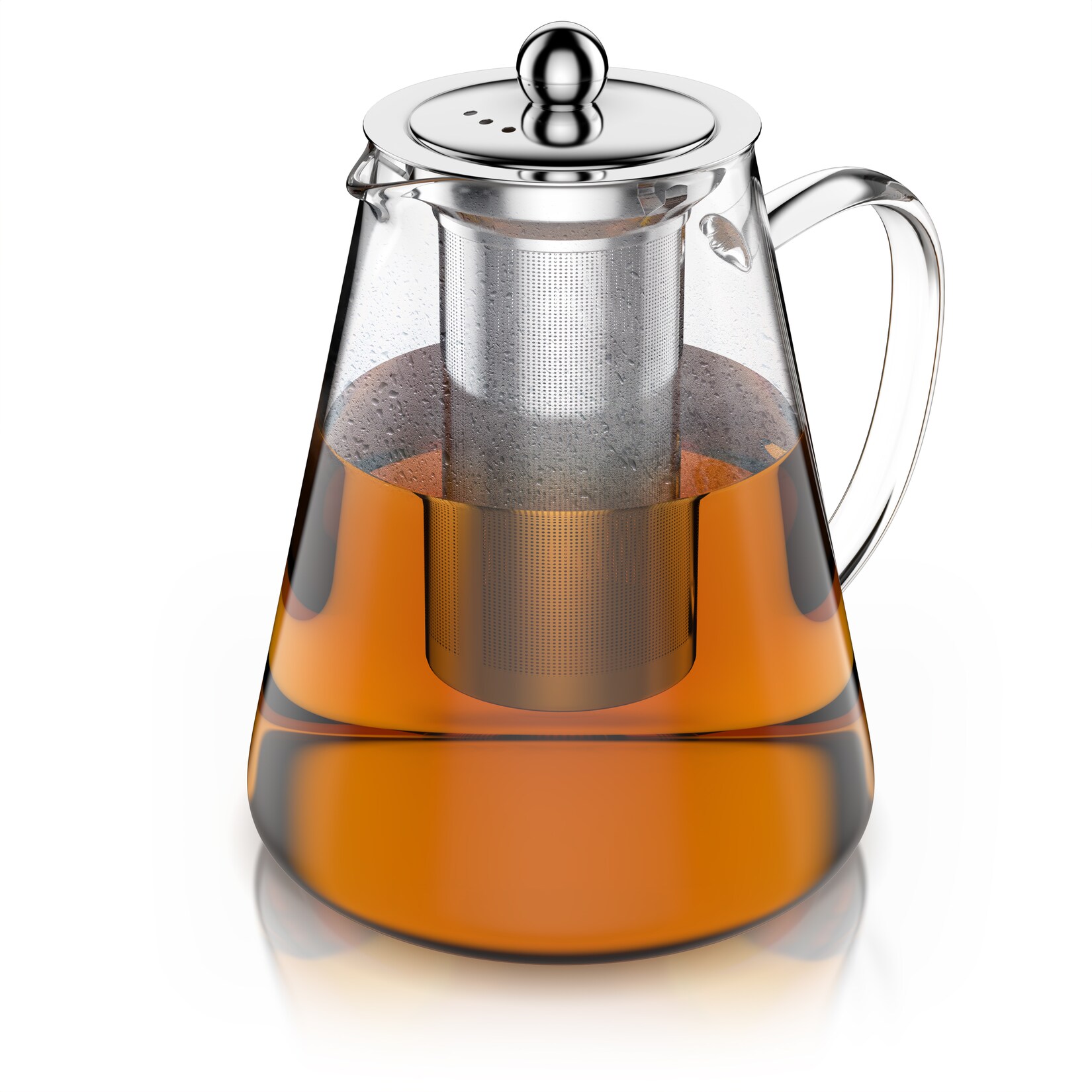 Arendo Teekanne aus Borosilikatglas, 1,2 l, herausnehmbares Edelstahlsieb, ergonomischer Henkel, für losen Tee und Kaltaufgüsse