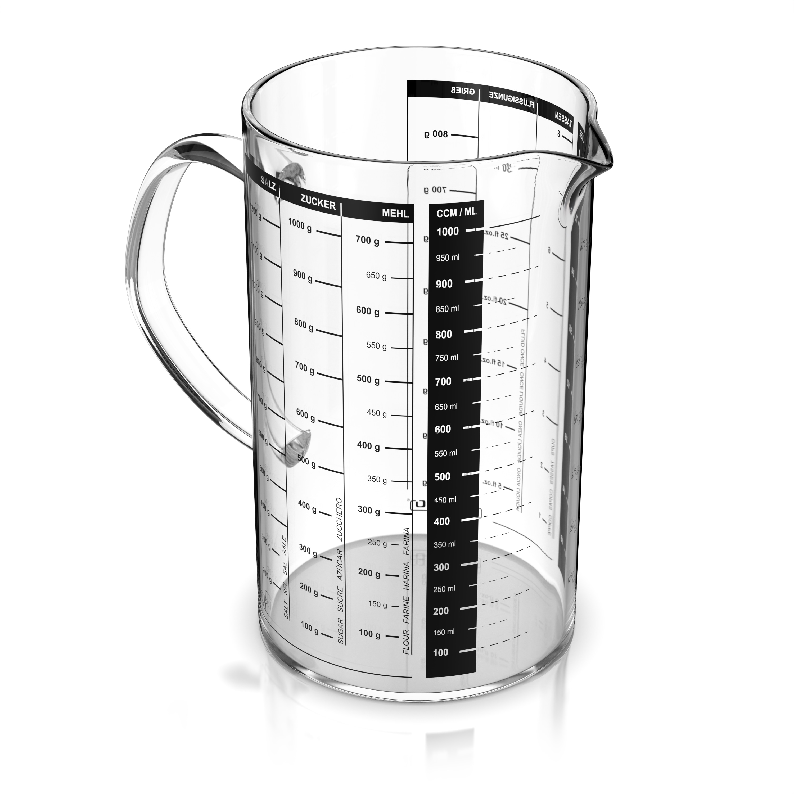 Arendo Messbecher 1 l aus Borosilikatglas, Glasmesskrug mit Henkel, Ausguss und Messskala, hitzebest&auml;ndig und mikrowellengeeignet 