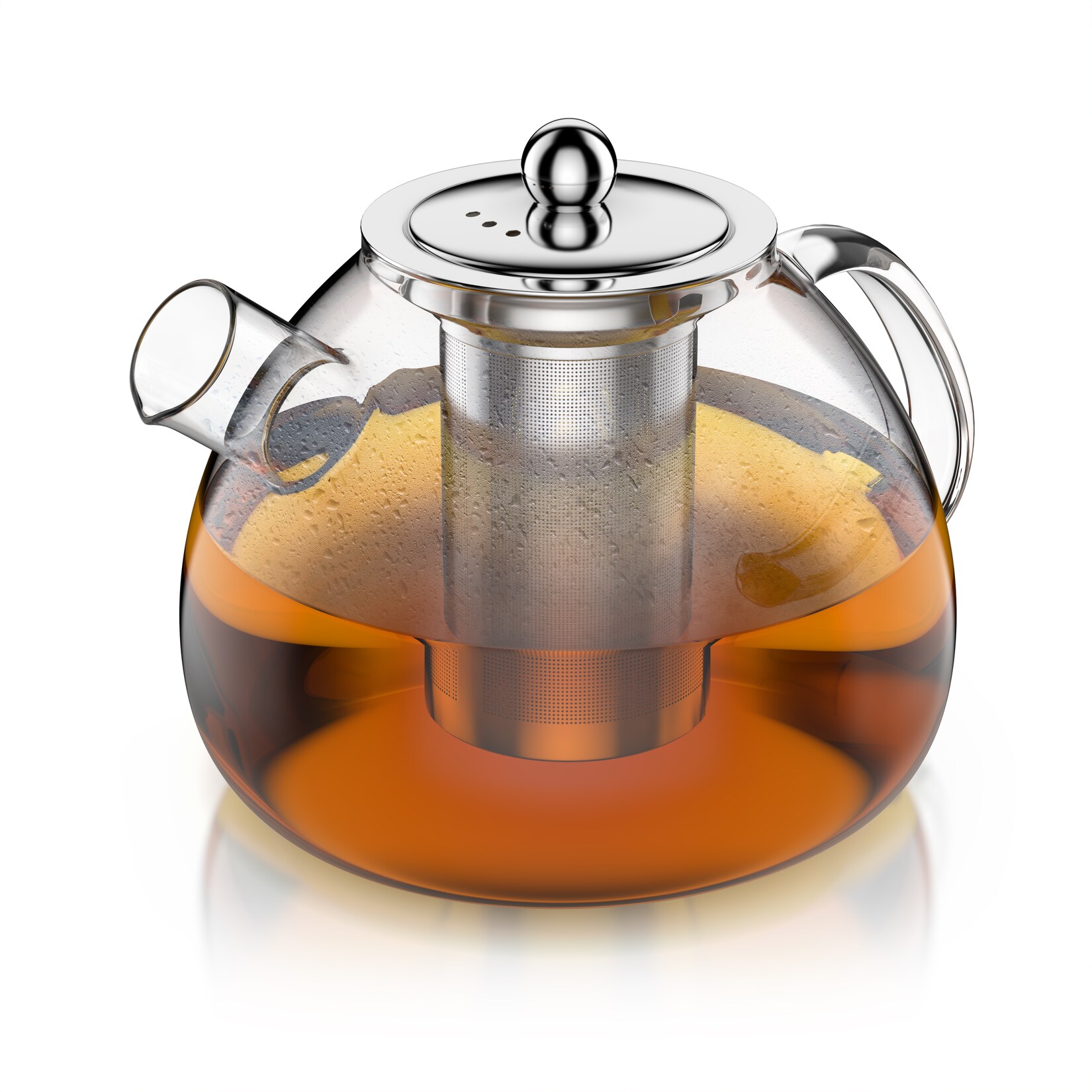 Arendo Teekanne aus Borosilikatglas, 1,5 l, herausnehmbares Edelstahlsieb, ergonomischer Henkel, für losen Tee und Kaltaufgüsse