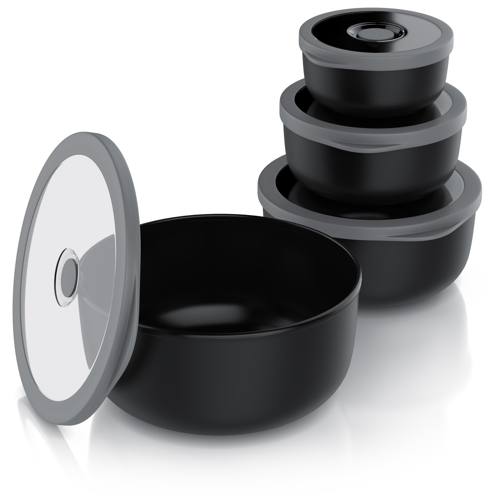 Arendo Rührschüssel 4er Plastikschüssel-Set mit Deckel 0,35 L / 0,65 L / 1,2 L / 2,0 L, Kunststoff, (Set, 4-tlg), rund, BPA-frei