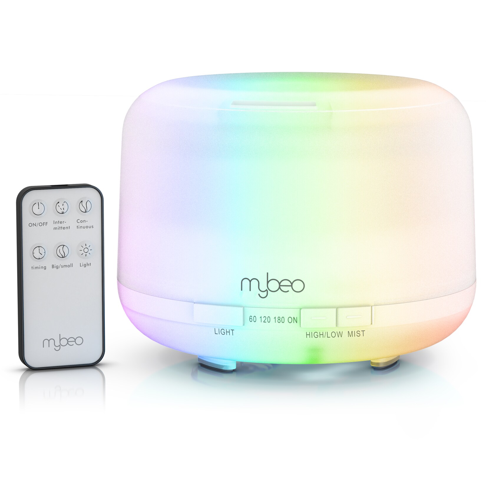 MyBeo Luftbefeuchter Aroma Diffuser 0,5 L mit Stimmungslicht in 7 Farben, 2 Nebelstufen, 0,5 l Wassertank, RGB, Timer, Fernbedienung, für …
