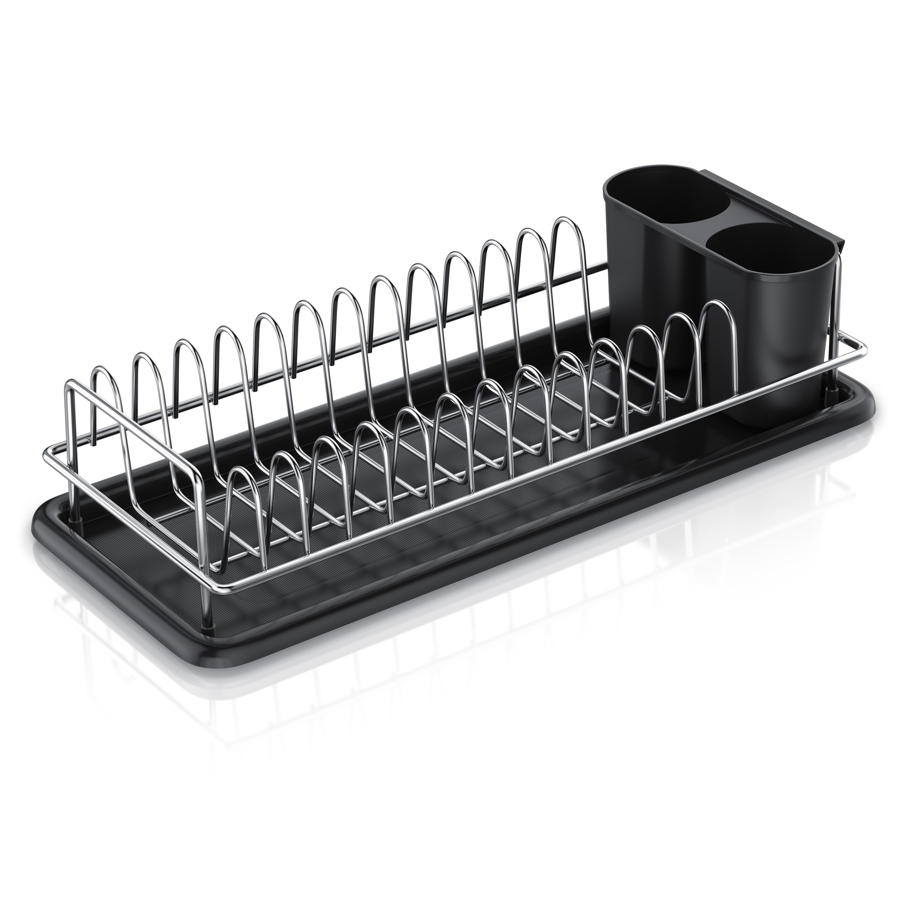 Arendo Geschirrst&auml;nder Abtropfgestell, platzsparend, kompakt, 12 Tellerhalter, Besteckhalter, Edelstahl, Abtropfschale, rostfrei, robust, einfache Montage 