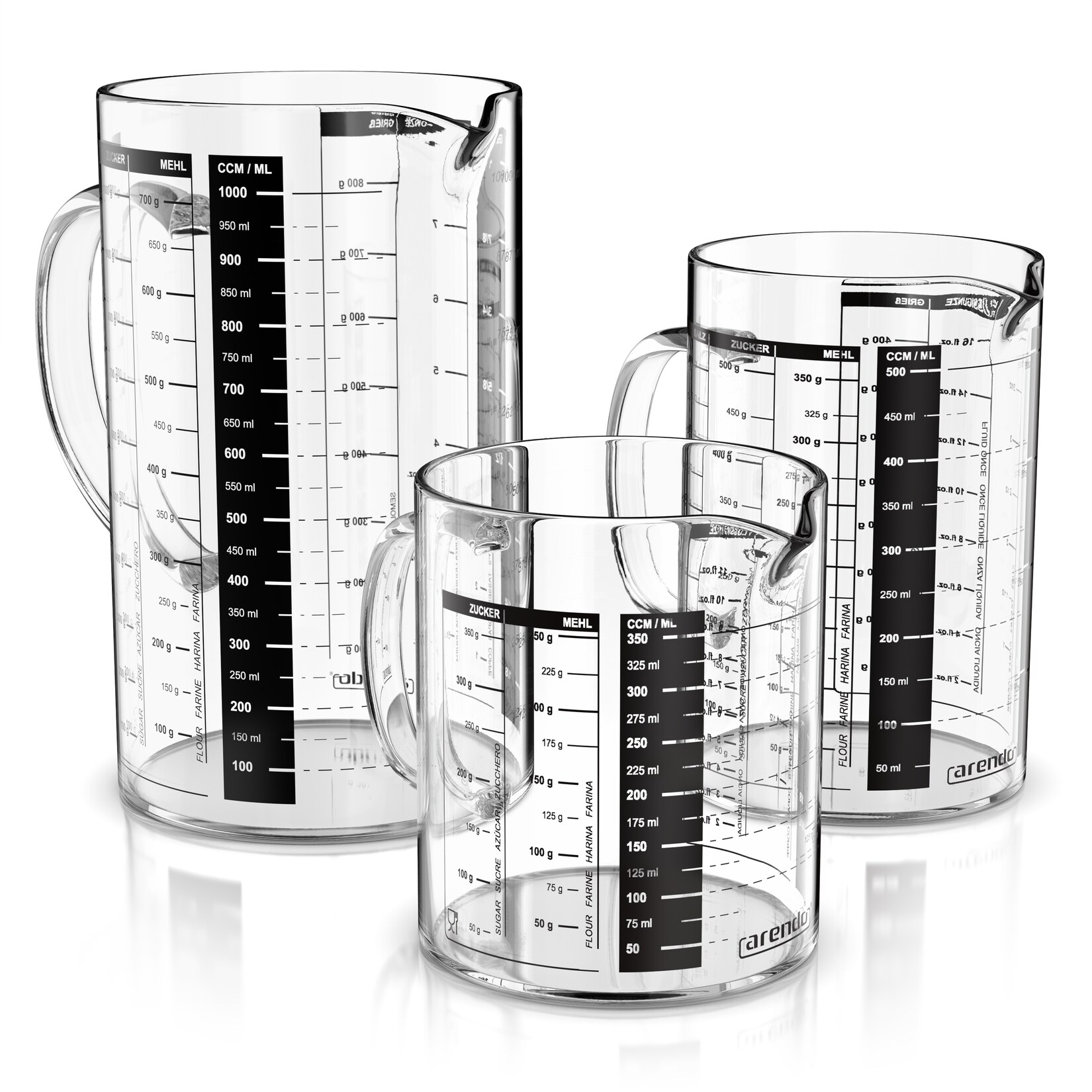 Arendo Messbecher 350ml, 500ml & 1000ml Glas Messkrug Set, Borosilikat, Ausguss & Henkel, Glas, (Set, 3-St., 3x Rührbecher: 0,35 L / 0,5 L …