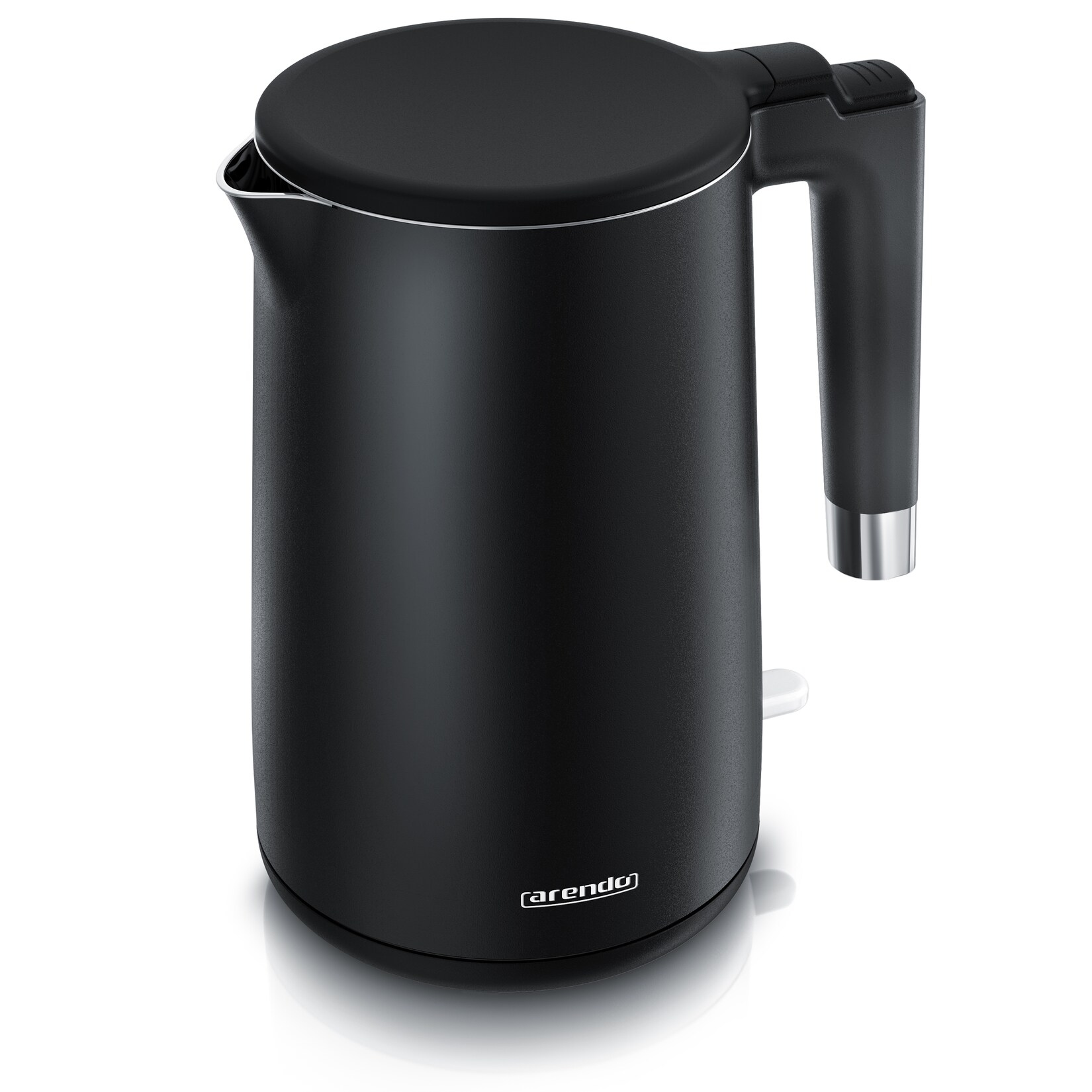 Arendo Wasserkocher 1,5 l, 2000 W, Edelstahl-Innenbehälter, Doppelwand, Abschaltautomatik und Trockengehschutz, schwarz matt
