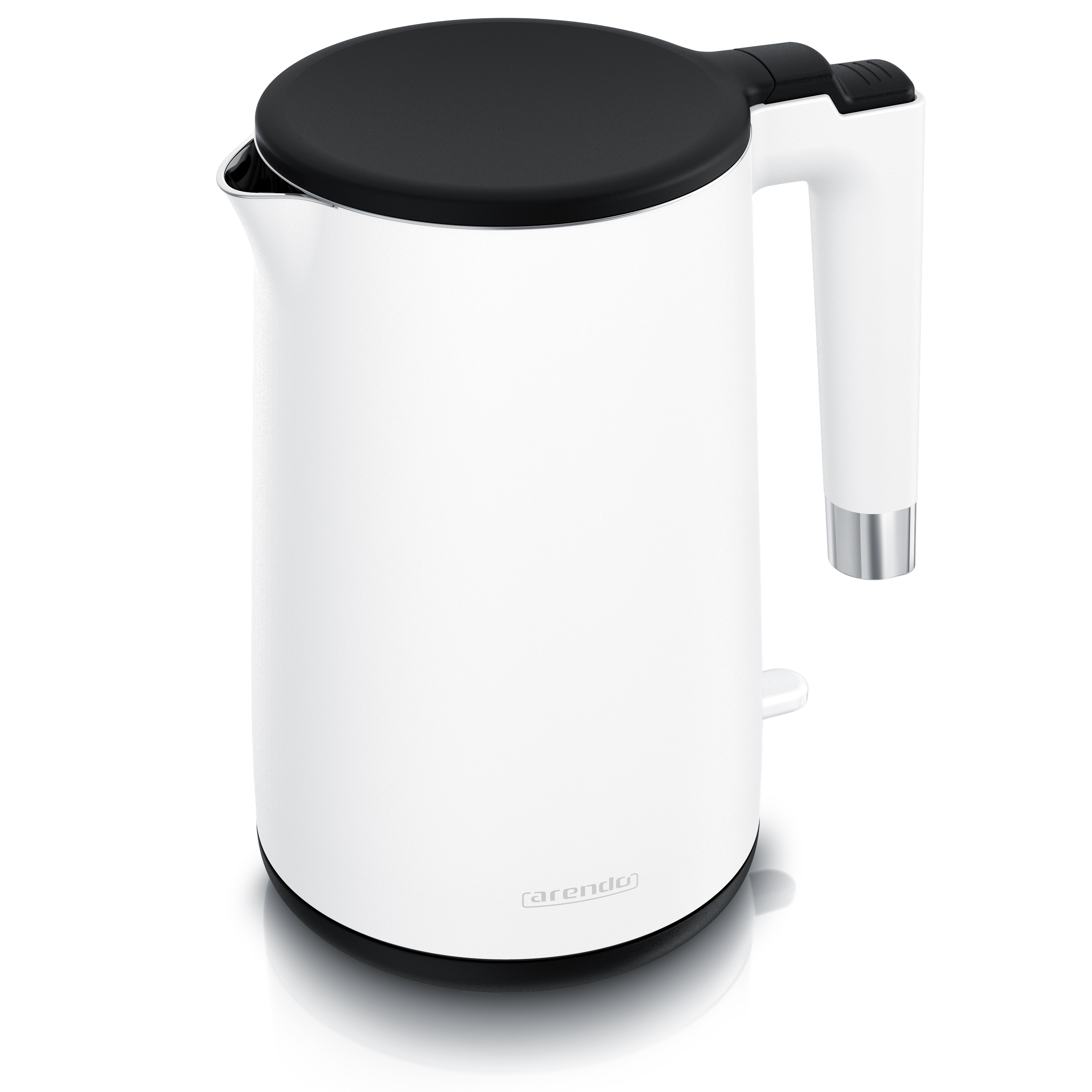 Arendo Wasserkocher aus Edelstahl, Doppelwand-Design, 360&deg; Controller, wei&szlig; matt, 1,5 l, 2000 W, Teekocher, &Uuml;berhitzungs- und Trockengehschutz 