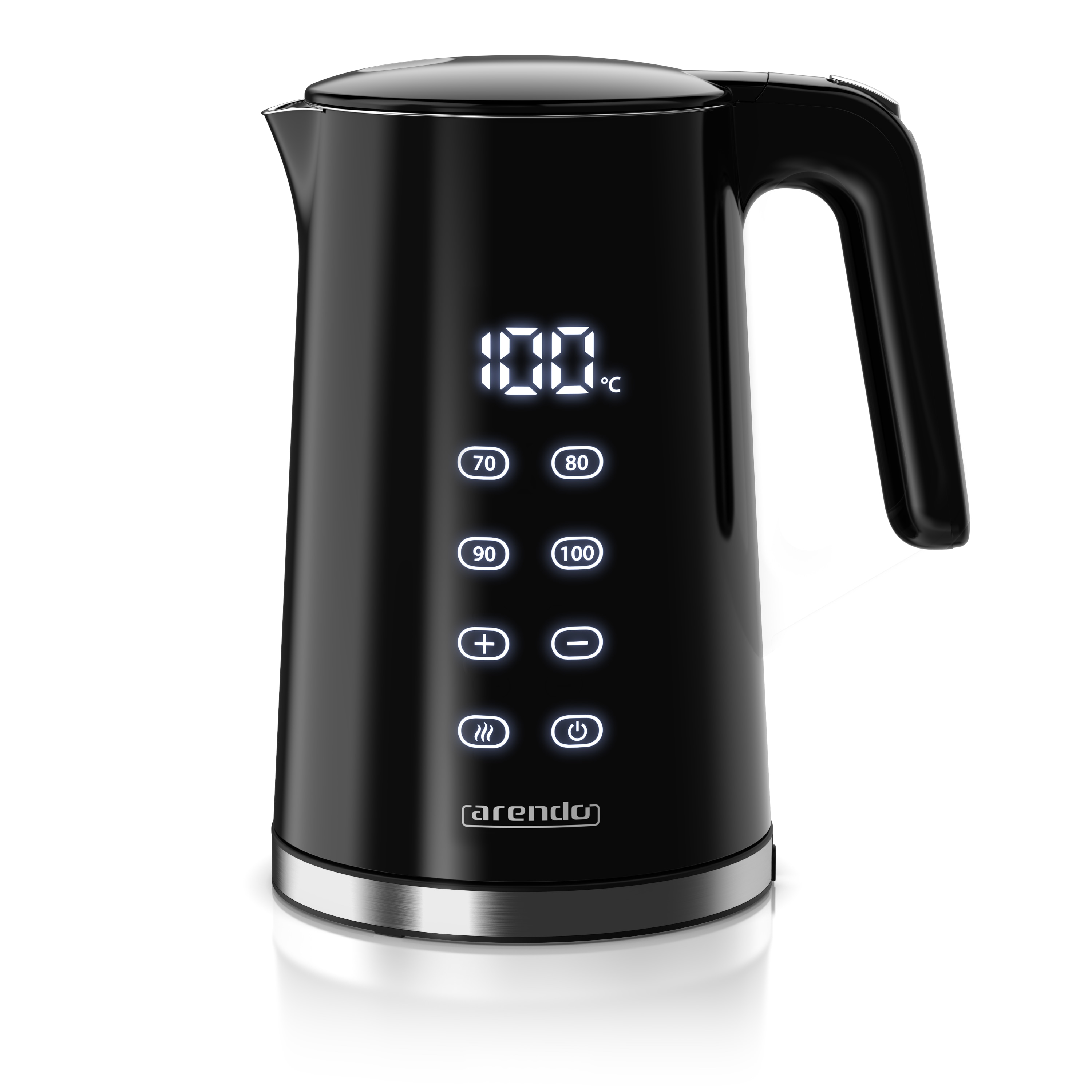 Arendo Edelstahl-Wasserkocher 1,7 l, 2200 W, Temperaturwahl 40 bis 100 &deg;C, Touch-LED-Display, Doppelwand und Warmhaltefunktion 