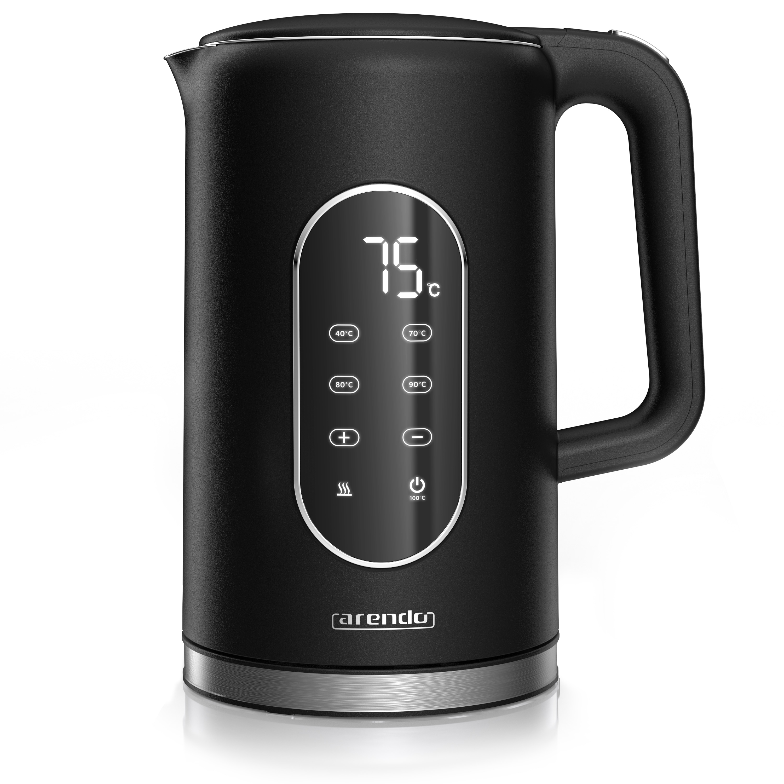 Arendo Edelstahl-Wasserkocher 1,7 l, 2200 W, Temperaturwahl 40 bis 100 &deg;C, LED-Display, Doppelwand und Warmhaltefunktion, schwarz 