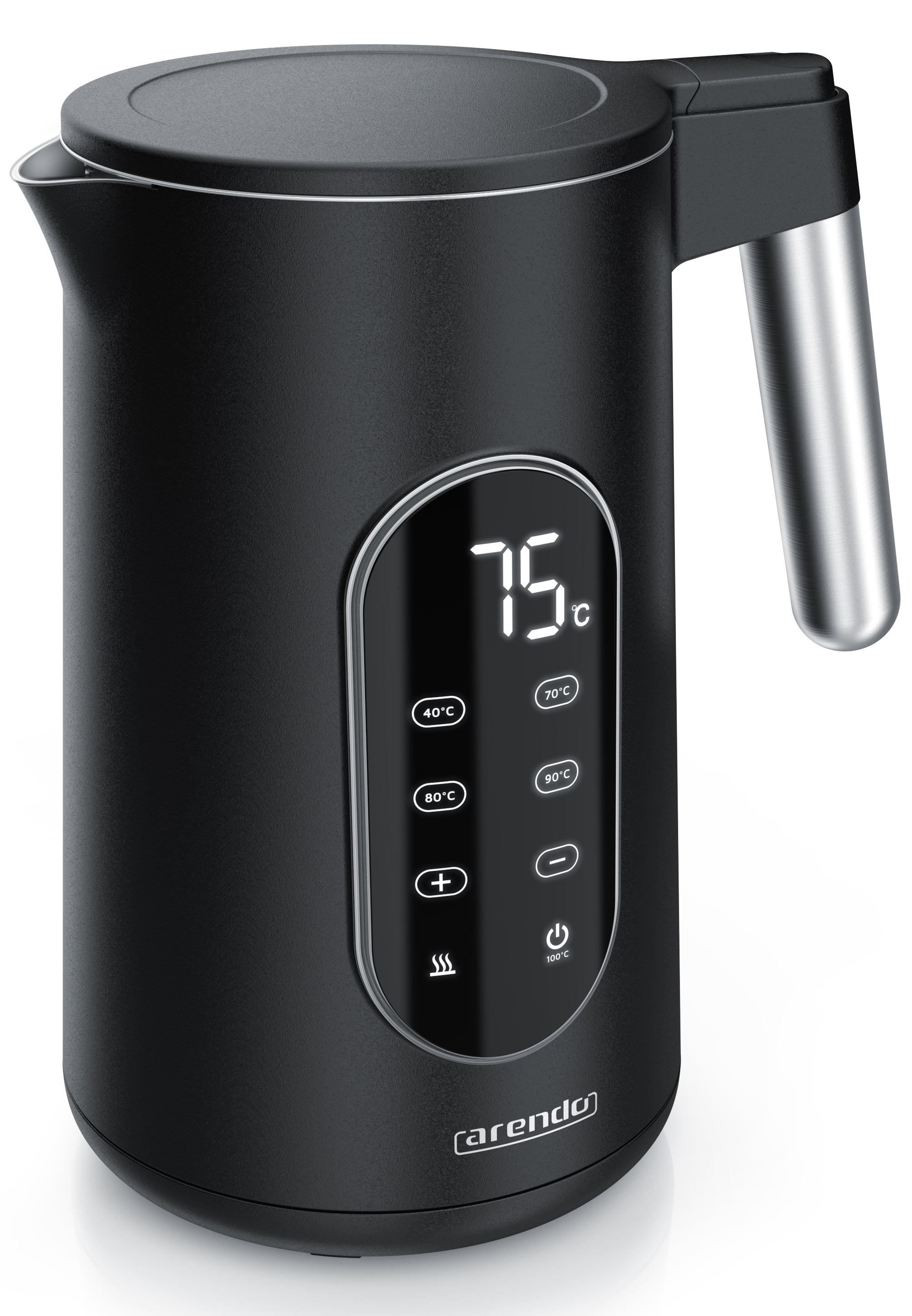Arendo Wasserkocher 1,7 l, 2200 W, Temperaturwahl 40 bis 100 &deg;C, LED-Temperaturanzeige, Doppelwand und Warmhaltefunktion, schwarz 
