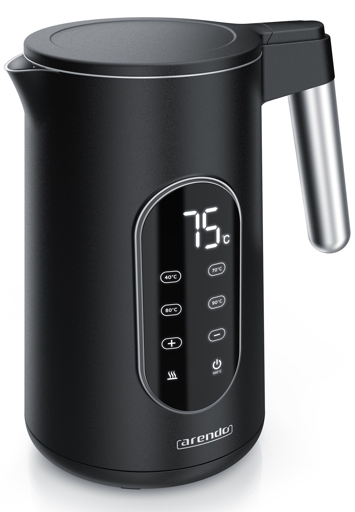 Arendo Wasserkocher 1,7 l, 2200 W, Temperaturwahl 40 bis 100 °C, LED-Temperaturanzeige, Doppelwand und Warmhaltefunktion, schwarz