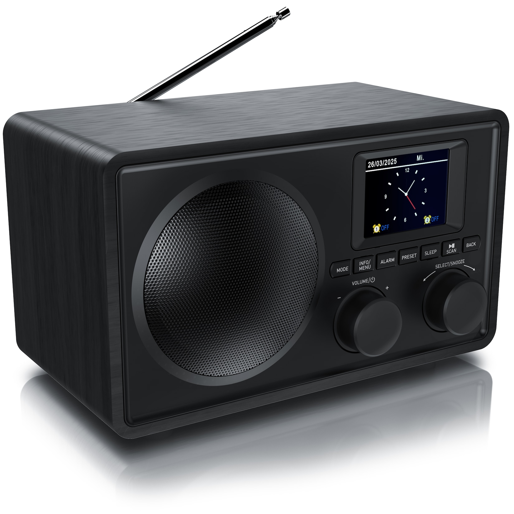 Bearware DAB+-Radiowecker mit TFT-Display, UKW/FM, Bluetooth, USB-Wiedergabe und AUX-IN, 2 Alarmzeiten, Snooze und Sleep-Timer