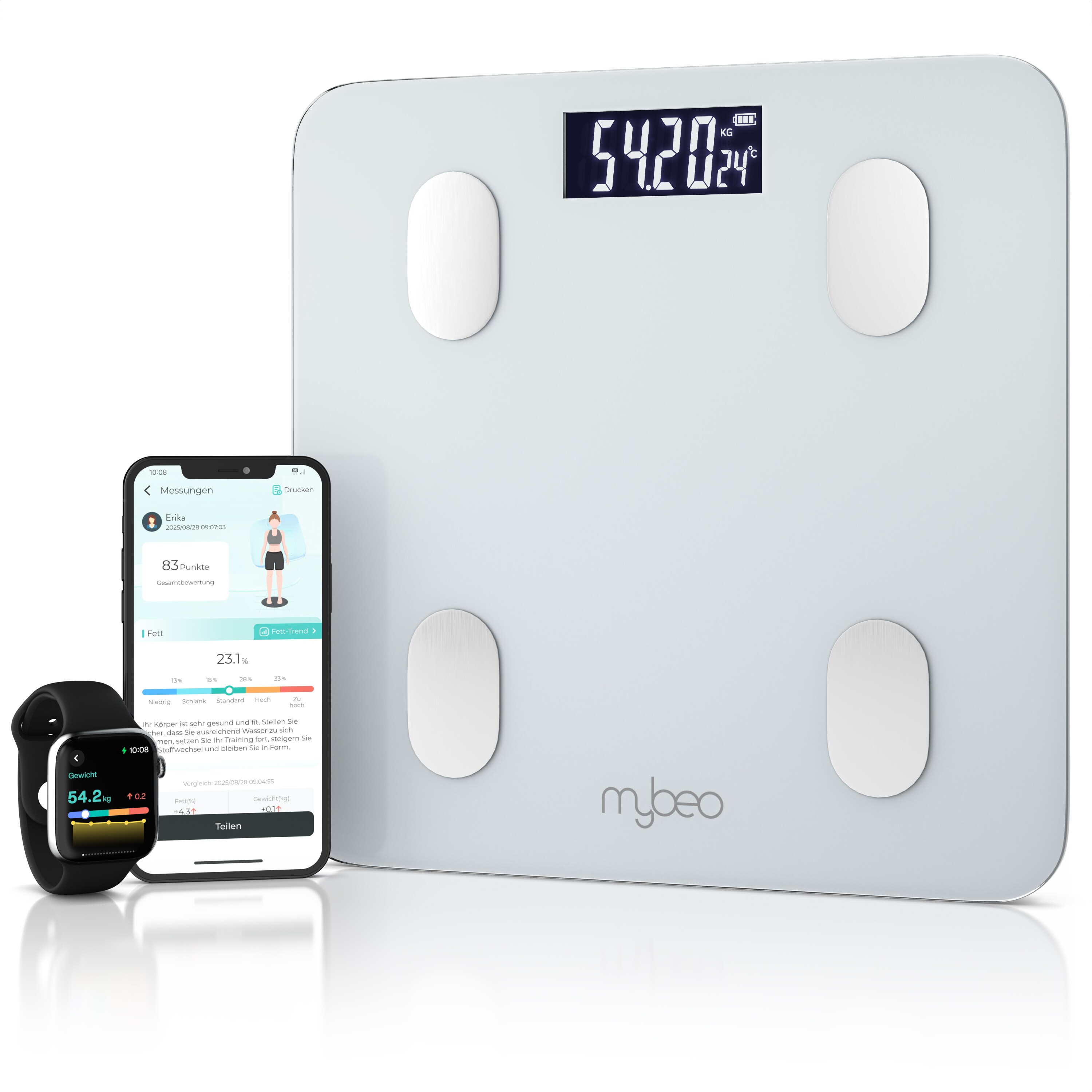 Mybeo K&ouml;rper-Analyse-Waage Bluetooth K&ouml;rperfettwaage, digitale Multifunktionswaage, APP Steuerung, 1-tlg., Diagnosewaage, BMI, K&ouml;rperfett 