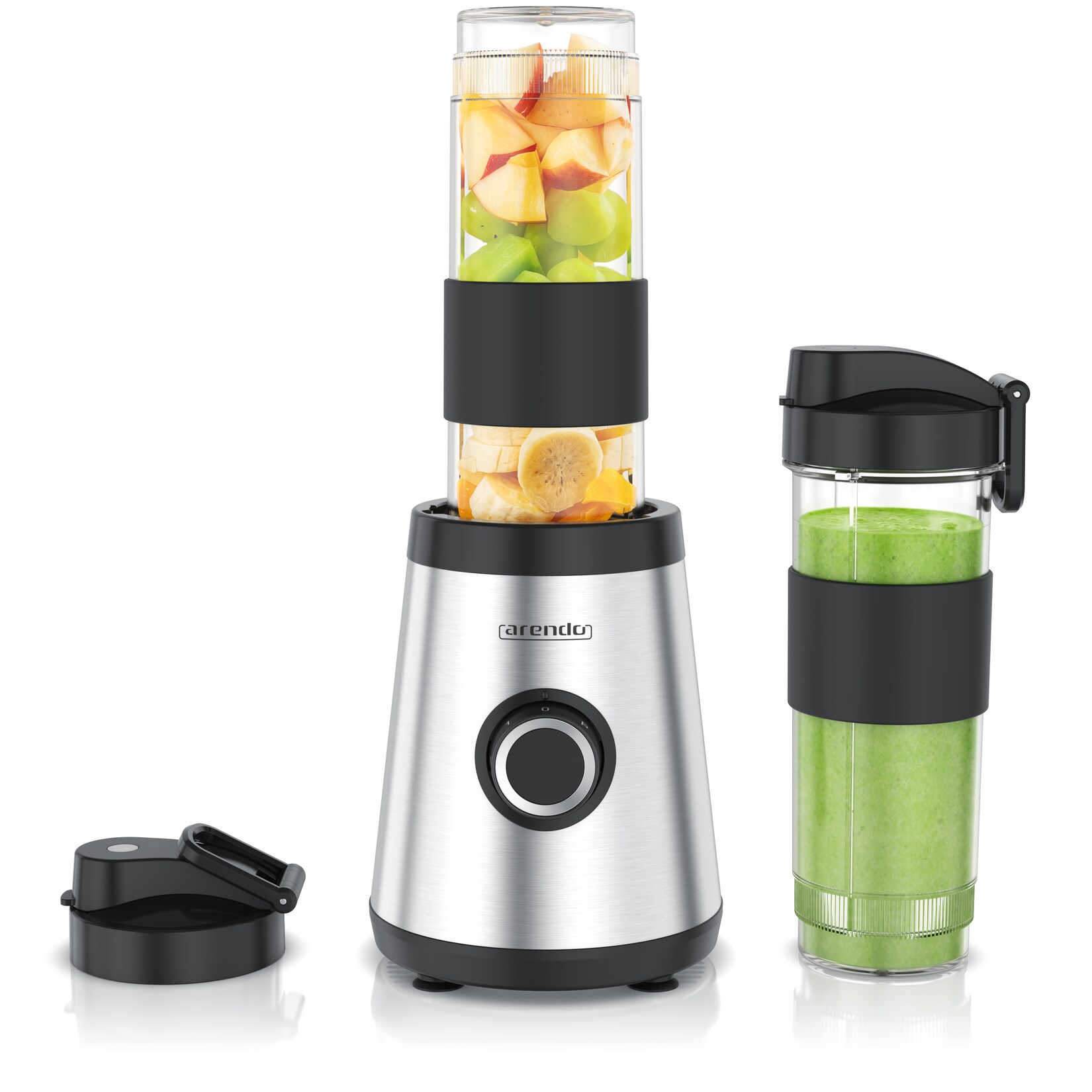 Arendo Standmixer Smoothie Maker. inklusive zwei Becher je 570ml, Edelstahl Klingen, 500 W, BPA-frei, 2 To-Go-Becher, 4 SUS301-Klingen, …