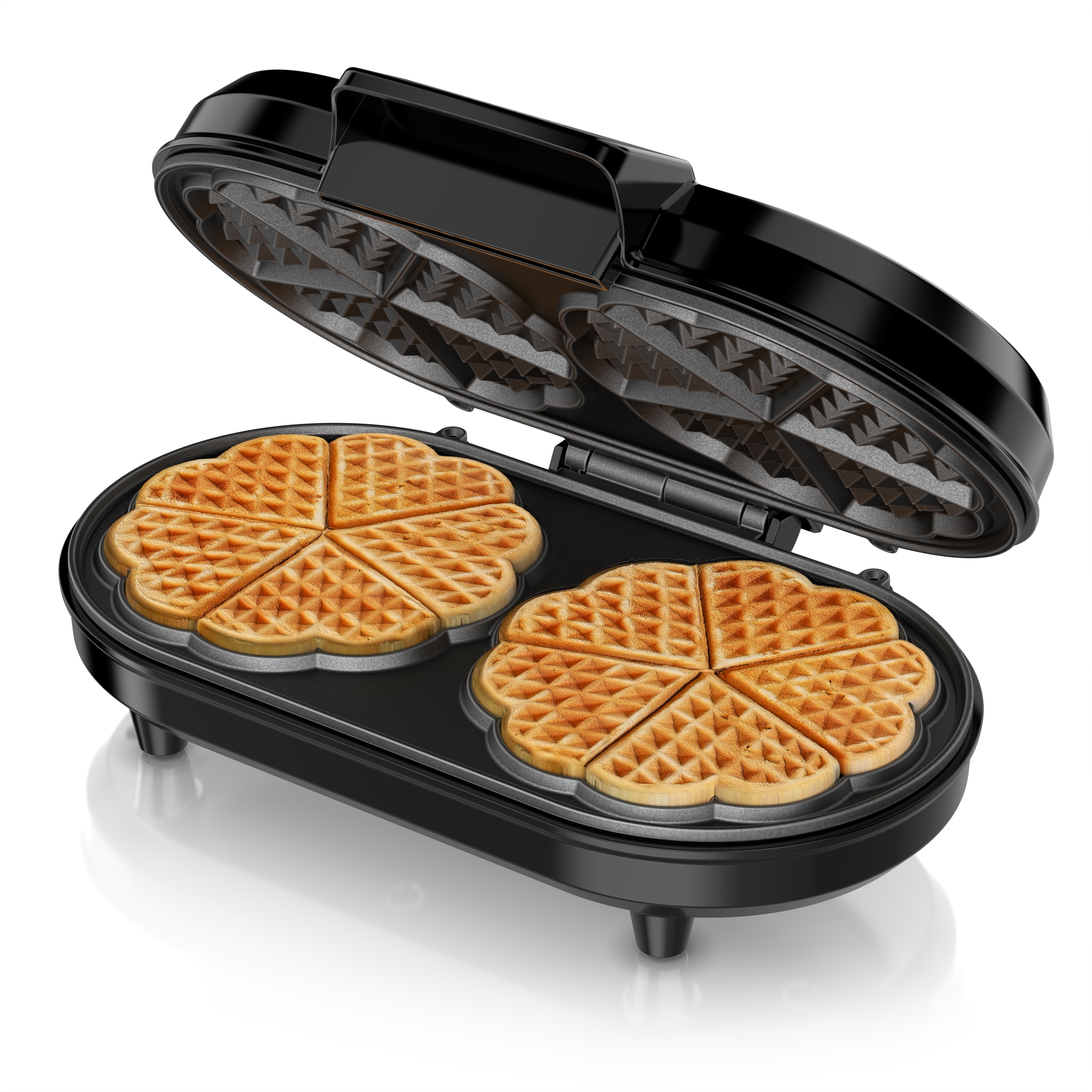 Arendo Doppel-Waffeleisen f&uuml;r 2 Herzwaffeln, 1000 W, stufenloser Br&auml;unungsregler, Antihaftbeschichtung und Kontrollleuchten 
