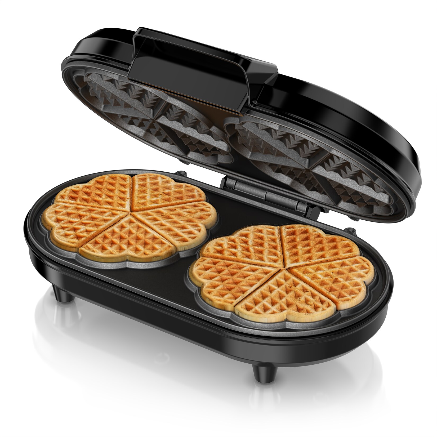 Arendo Doppel-Waffeleisen für 2 Herzwaffeln, 1000 W, stufenloser Bräunungsregler, Antihaftbeschichtung und Kontrollleuchten