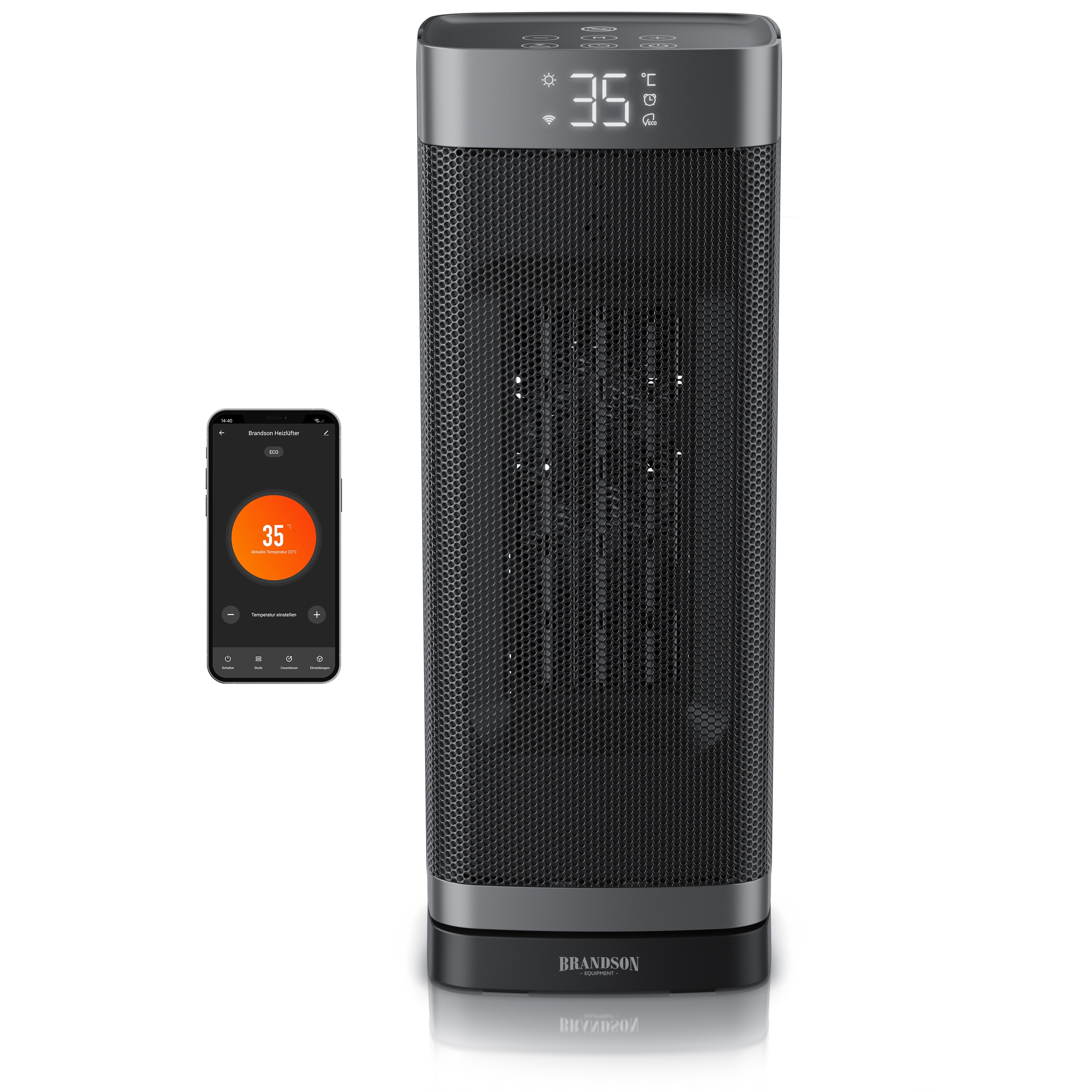 Brandson WLAN-Keramikheizl&uuml;fter mit App-Steuerung, Fernbedienung, ECO-Modus, Thermostat, Timer, LED-Display und Oszillation 