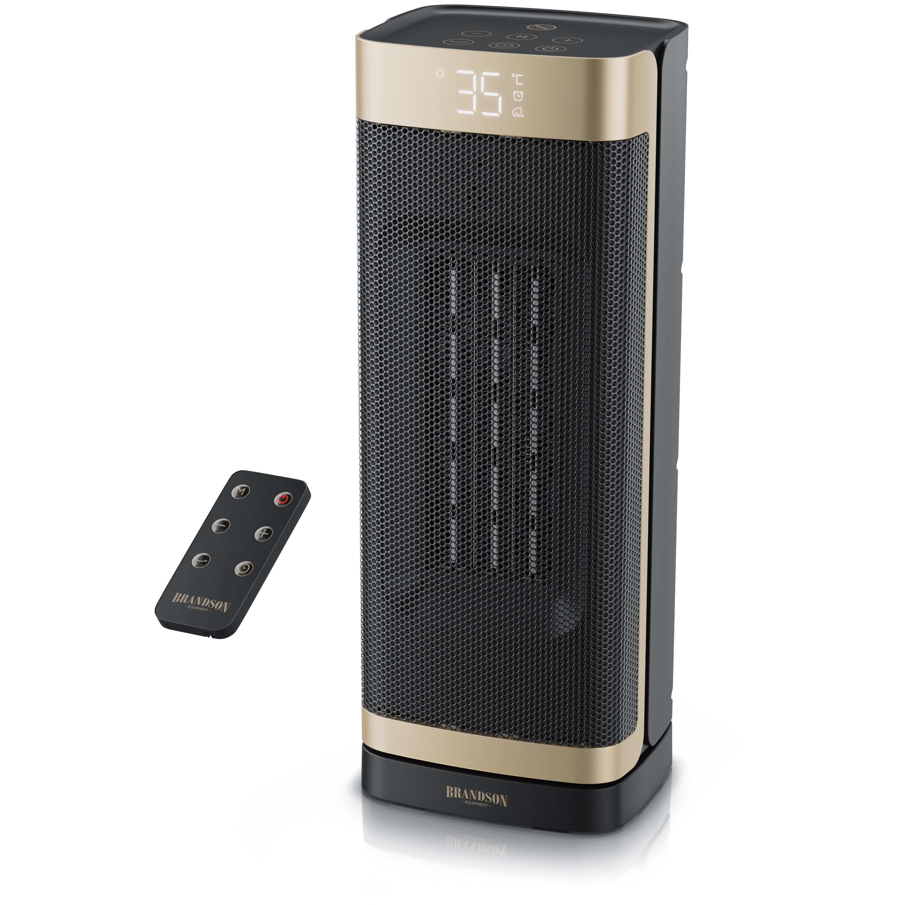 Brandson Keramikheizl&uuml;fter 2000 W, Fernbedienung, ECO-Modus, Thermostat, Timer, LED-Display und 70&deg;-Oszillation, schwarz/gold 