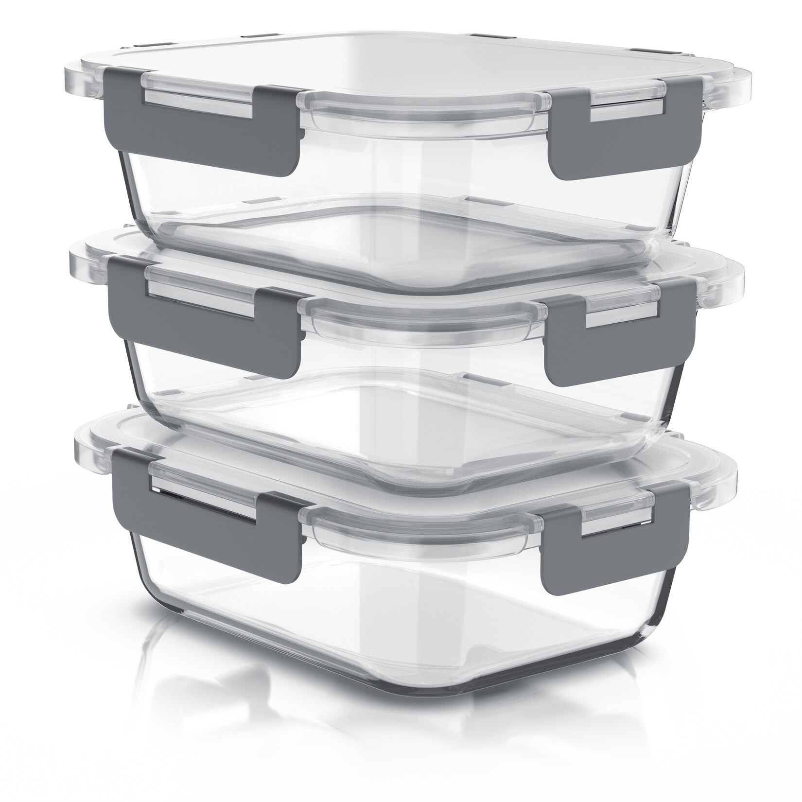 Arendo Frischhaltedosen aus Borosilikatglas, 3er-Set mit je 1040 ml, luftdichte Deckel mit Silikondichtung, stapelbar für Meal Prep