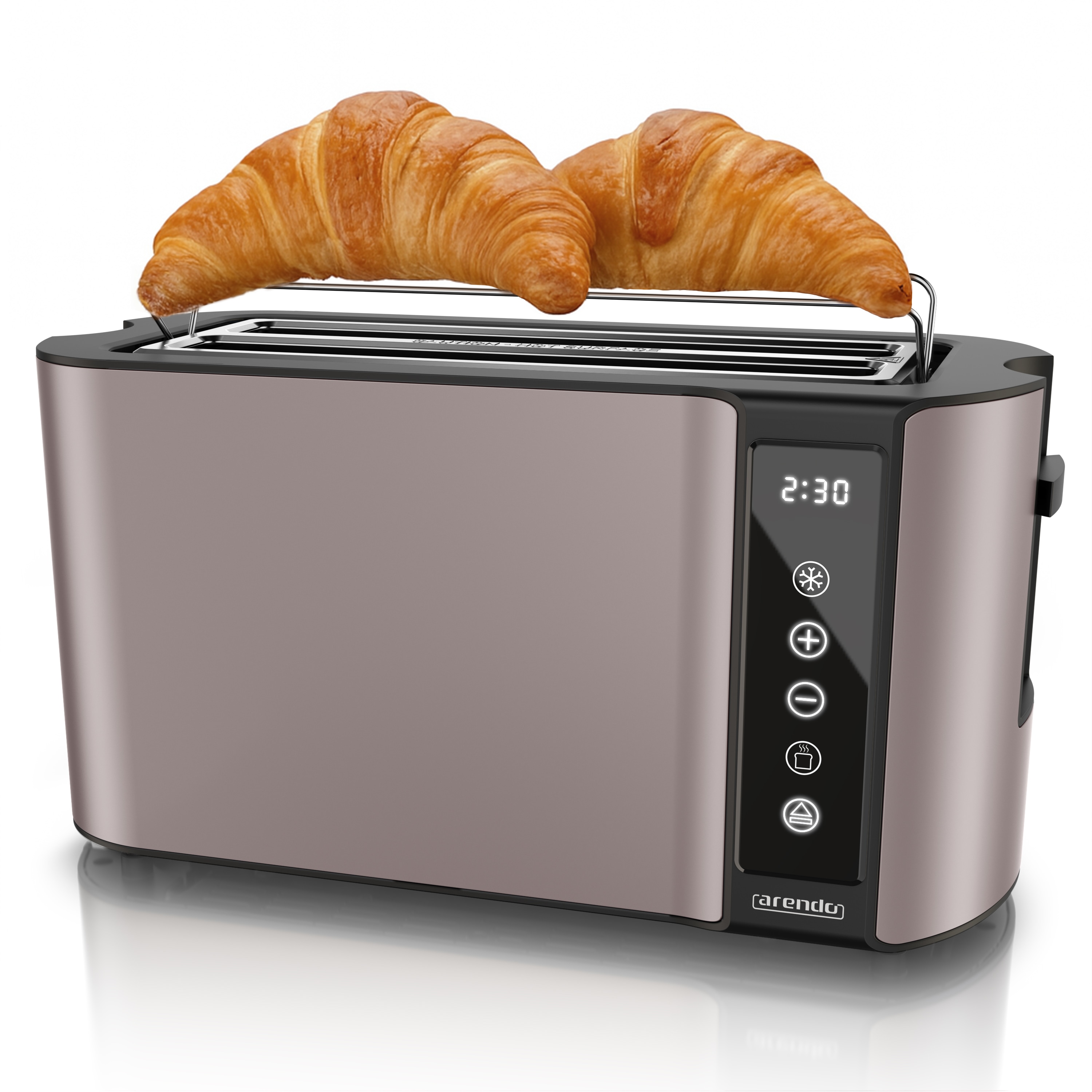 Arendo 4-Scheiben-Langschlitztoaster mit Touchpanel, Restzeitanzeige, 7 Br&auml;unungsgraden und Br&ouml;tchenaufsatz, 1500 W, taupe 