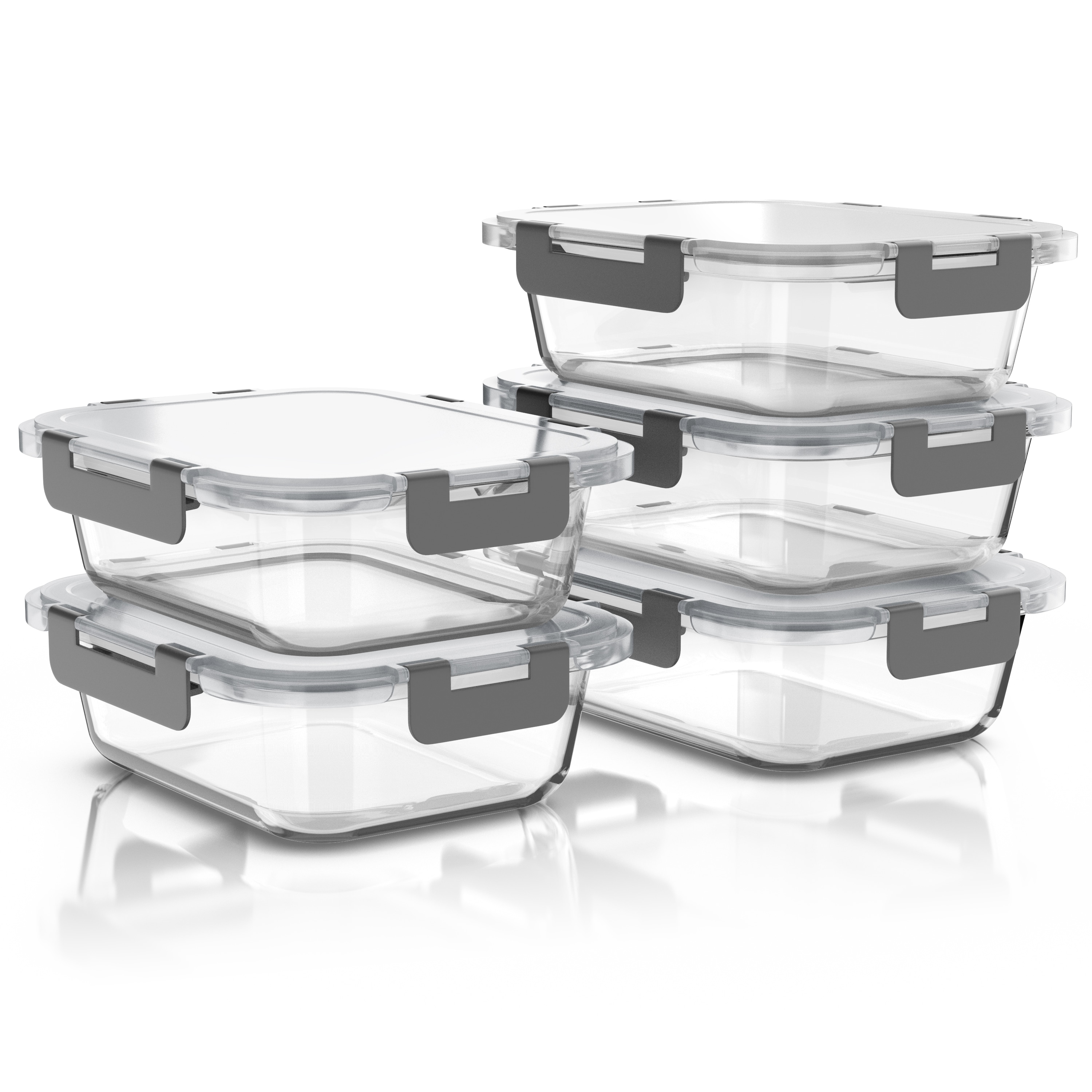 Arendo Frischhaltedosen aus Borosilikatglas, 5er-Set mit je 1040 ml, luftdichte Deckel mit Silikondichtung, stapelbar f&uuml;r Meal Prep 