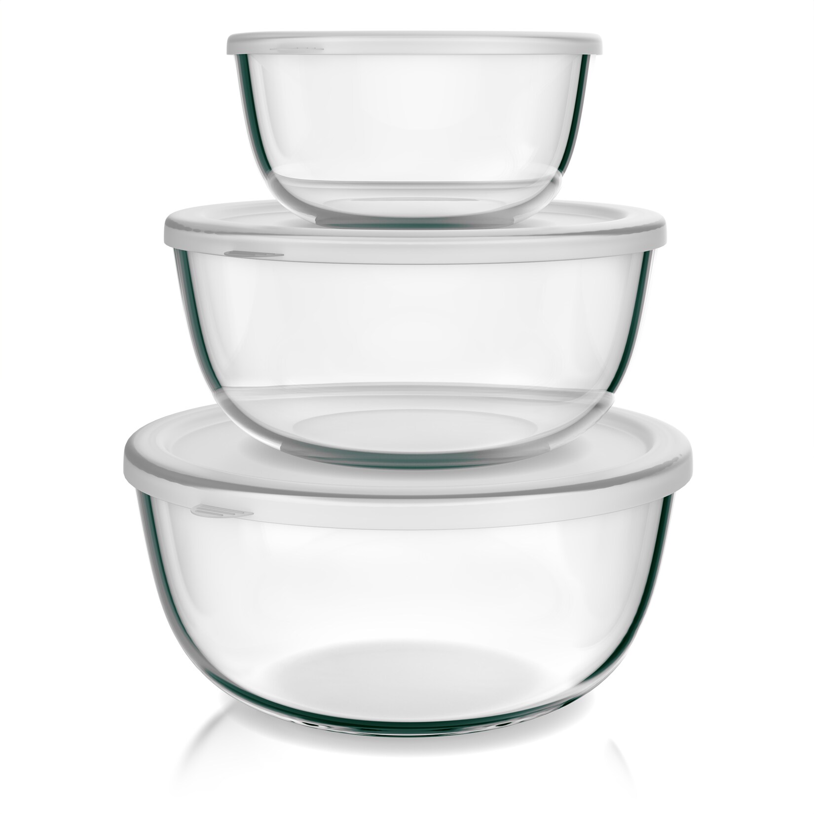 Arendo Salatschüssel 3er Set mit Deckel, Glasschüssel 1,1L / 2,7L / 4,4L, Glas Rührschüssel, Glas, (Set, 3-tlg), Glasschale, BPA-frei