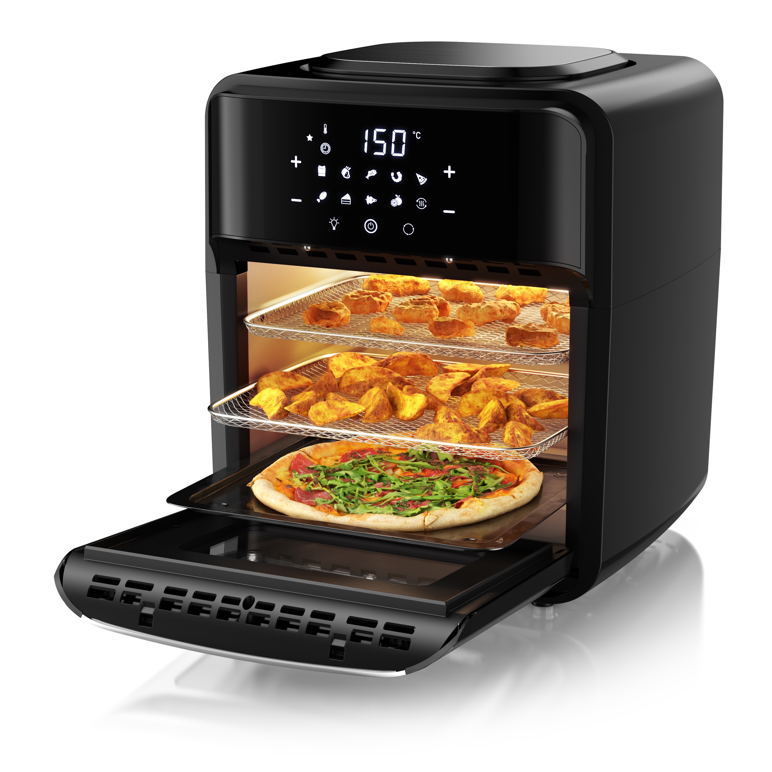 Arendo Hei&szlig;luftfritteuse 12 l, 1800 W, Multifunktionsofen mit Backofen- und D&ouml;rrfunktion, 10 Programme, Touch-Bedienung und Zubeh&ouml;r 