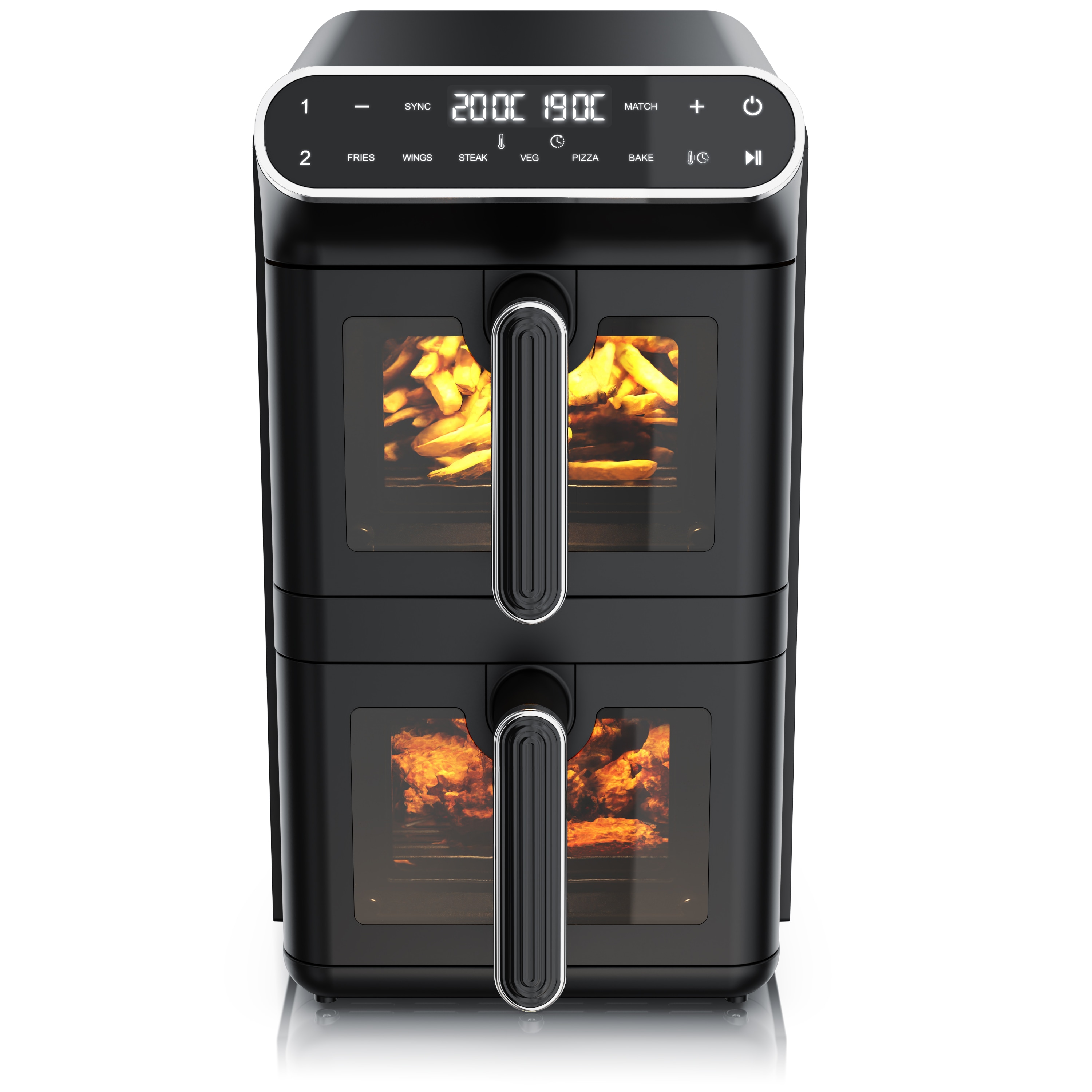 Arendo Doppelkammer-Hei&szlig;luftfritteuse 11 l, 2 K&ouml;rbe &uuml;bereinander, Dual Zone, SYNC und MATCH, Sichtfenster und 6 Programme 