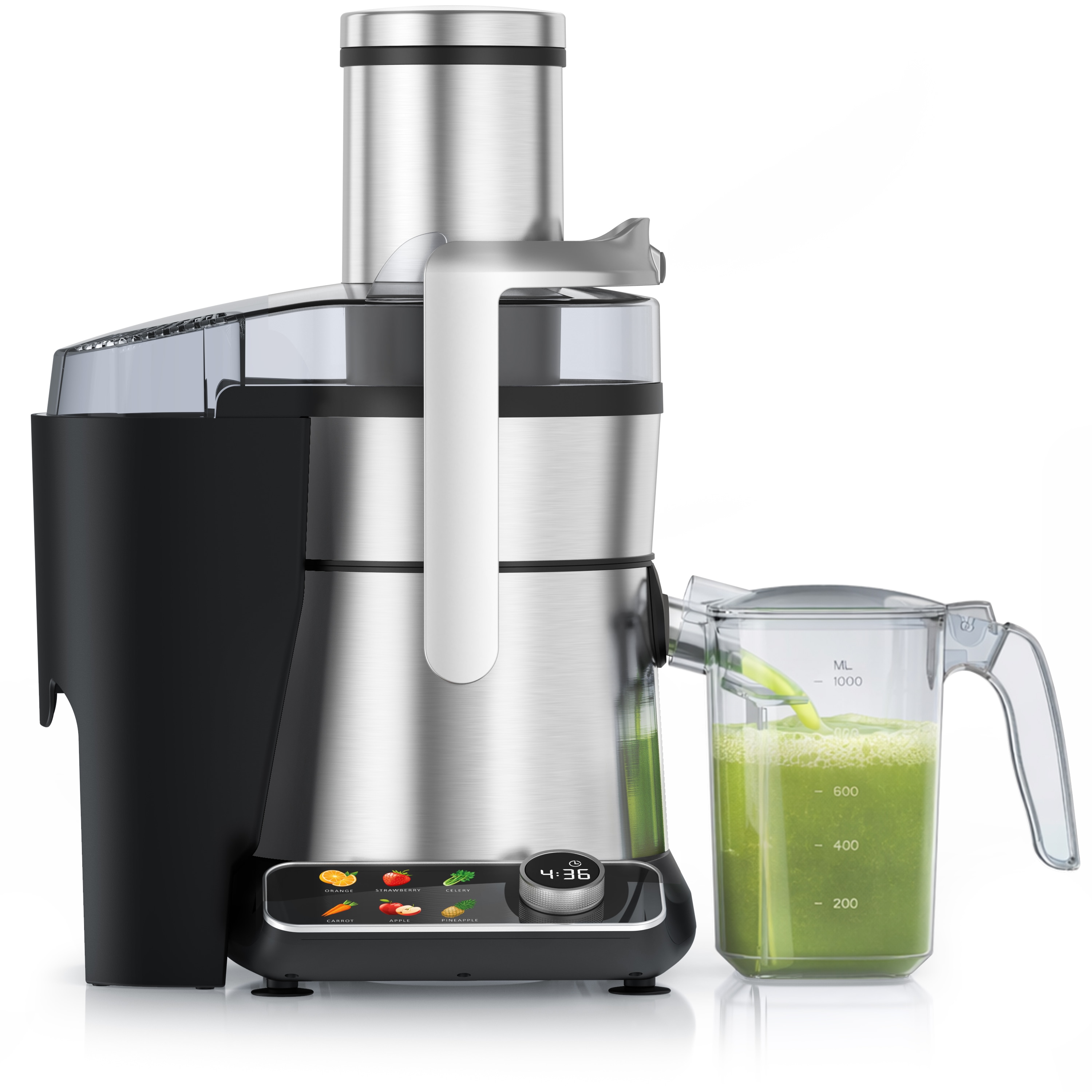 Arendo Zentrifugenentsafter Zentrifugaler Edelstahl Entsafter digital f&uuml;r Obst & Gem&uuml;se, BPA Frei, 1000 W, 85mm XXL-Einf&uuml;llschacht, 6 Programme 