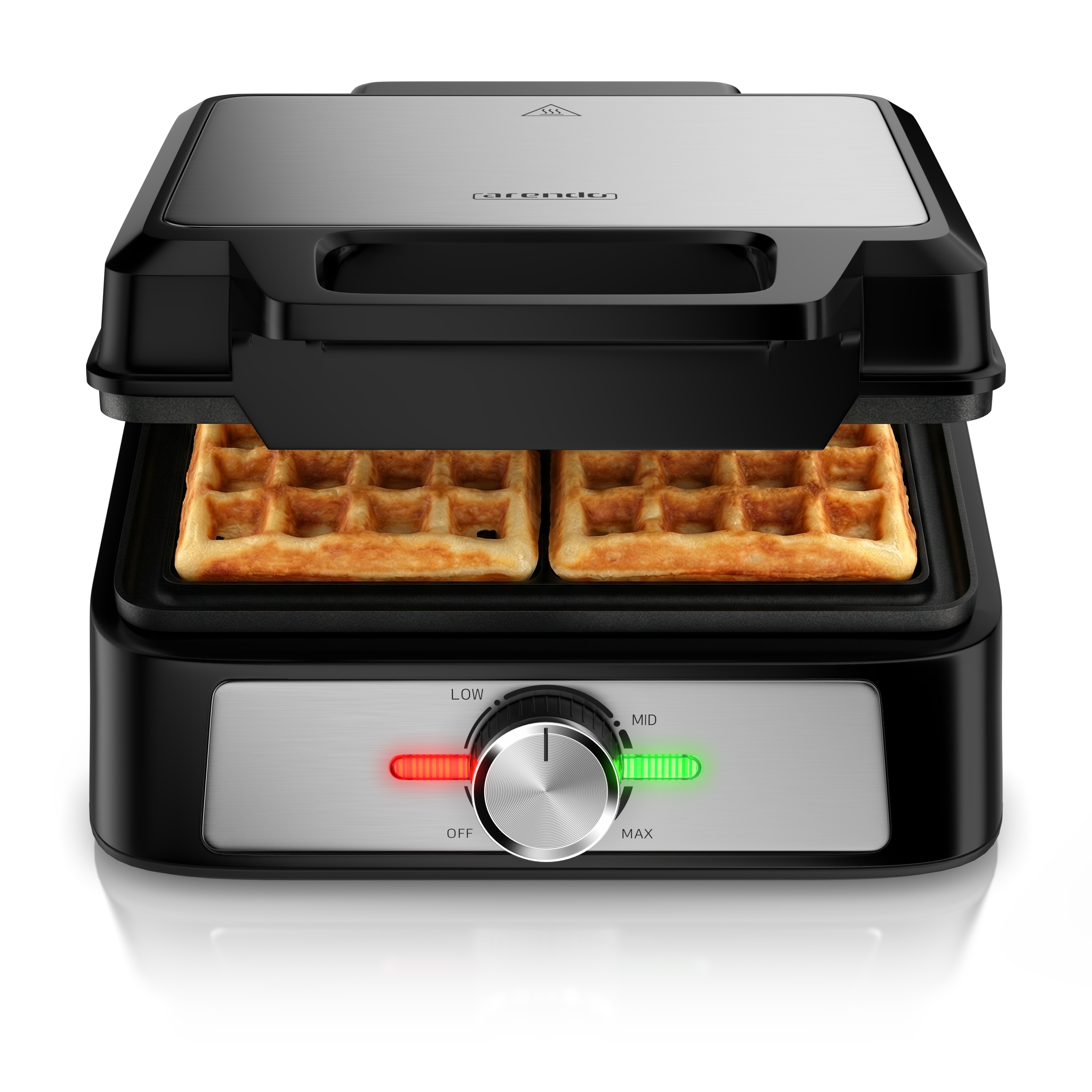 Arendo Doppel-Waffeleisen f&uuml;r belgische Waffeln, 1600 W, stufenloser Br&auml;unungsregler, Antihaftbeschichtung und Backampel 
