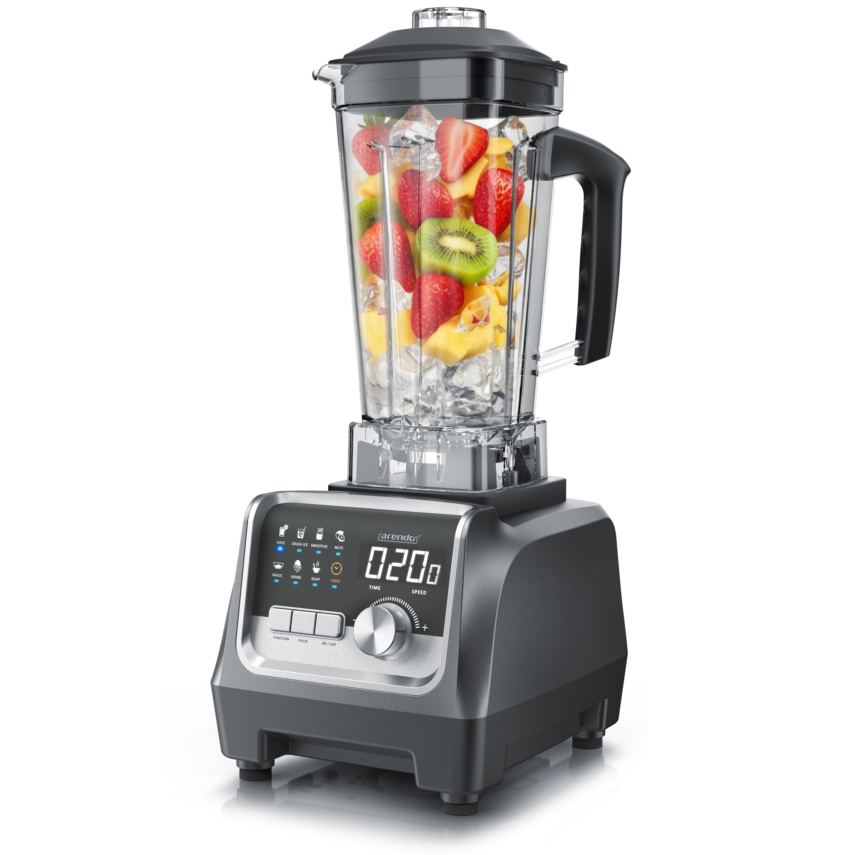 Arendo Standmixer mit Drehregler, 2000 W, 2-l-Beh&auml;lter, 7 Programme, 9 Geschwindigkeiten, Timer und LED-Display 