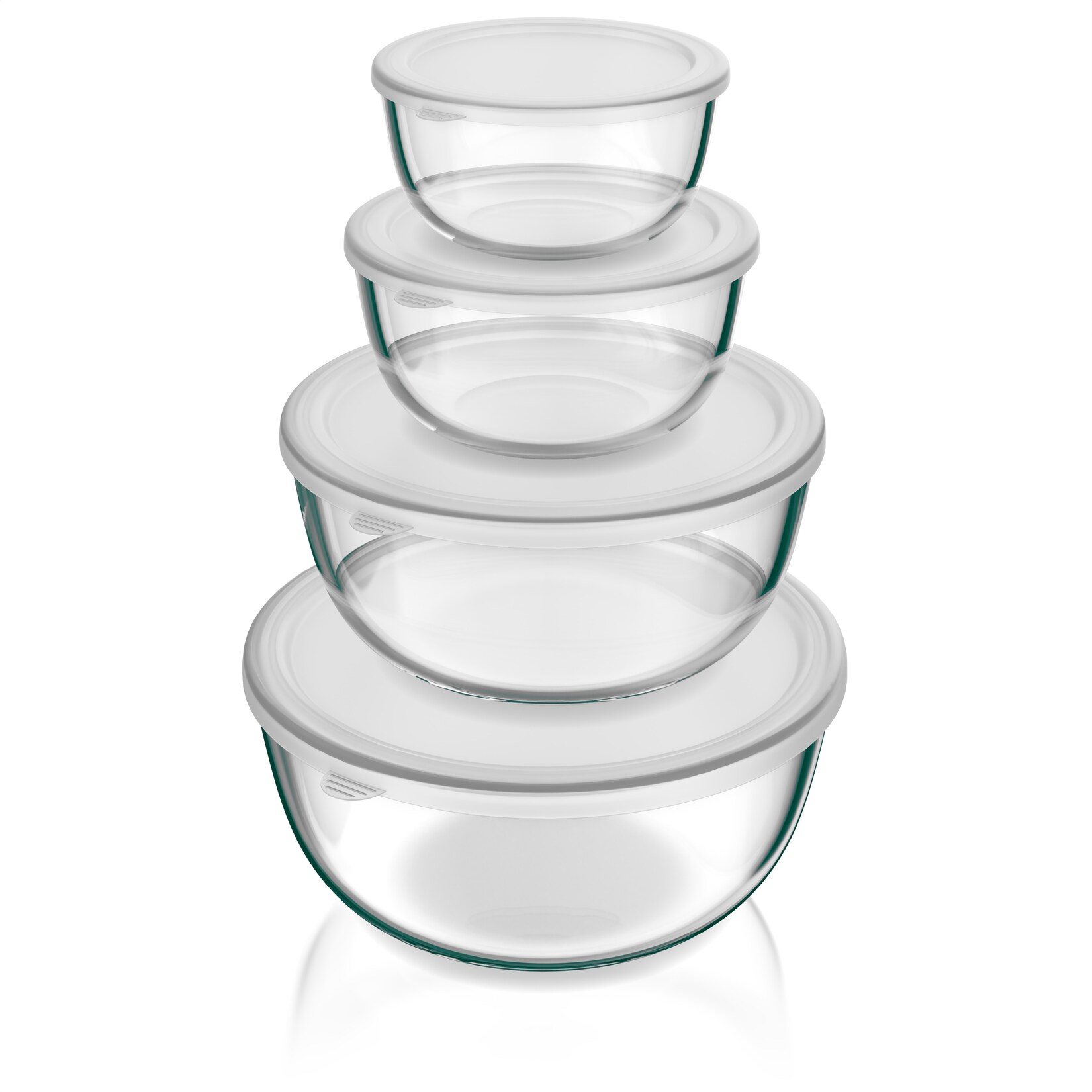 Arendo Glasschüssel-Set mit Deckeln, 4-teilig, 0,7/1,1/2,7/4,4 l, Borosilikatglas, stapelbare Salat- und Rührschüsseln
