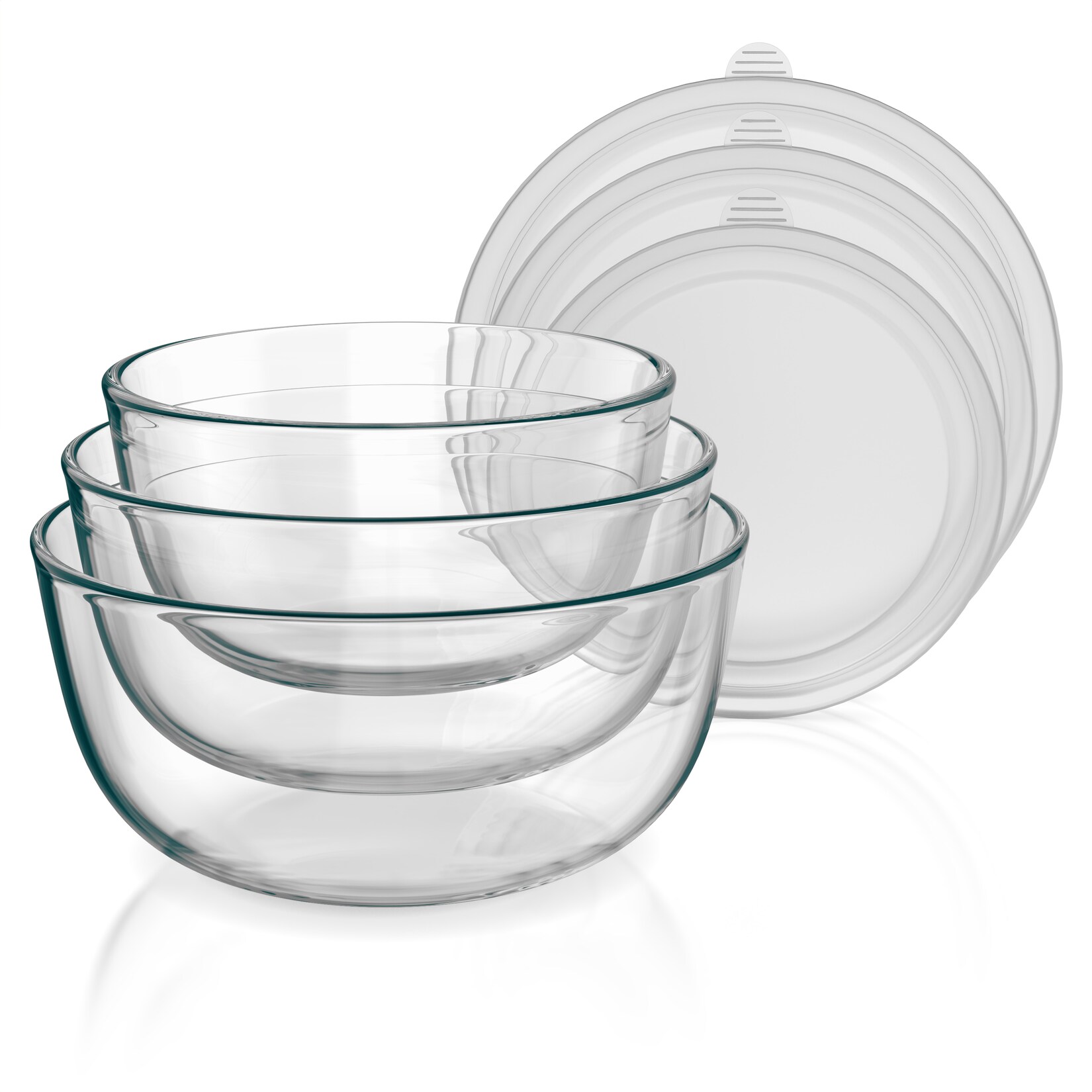 Arendo Glasschüssel-Set mit Deckeln, 3-teilig, 0,7/1,1/1,5 l, Borosilikatglas, stapelbare Salat- und Rührschüsseln
