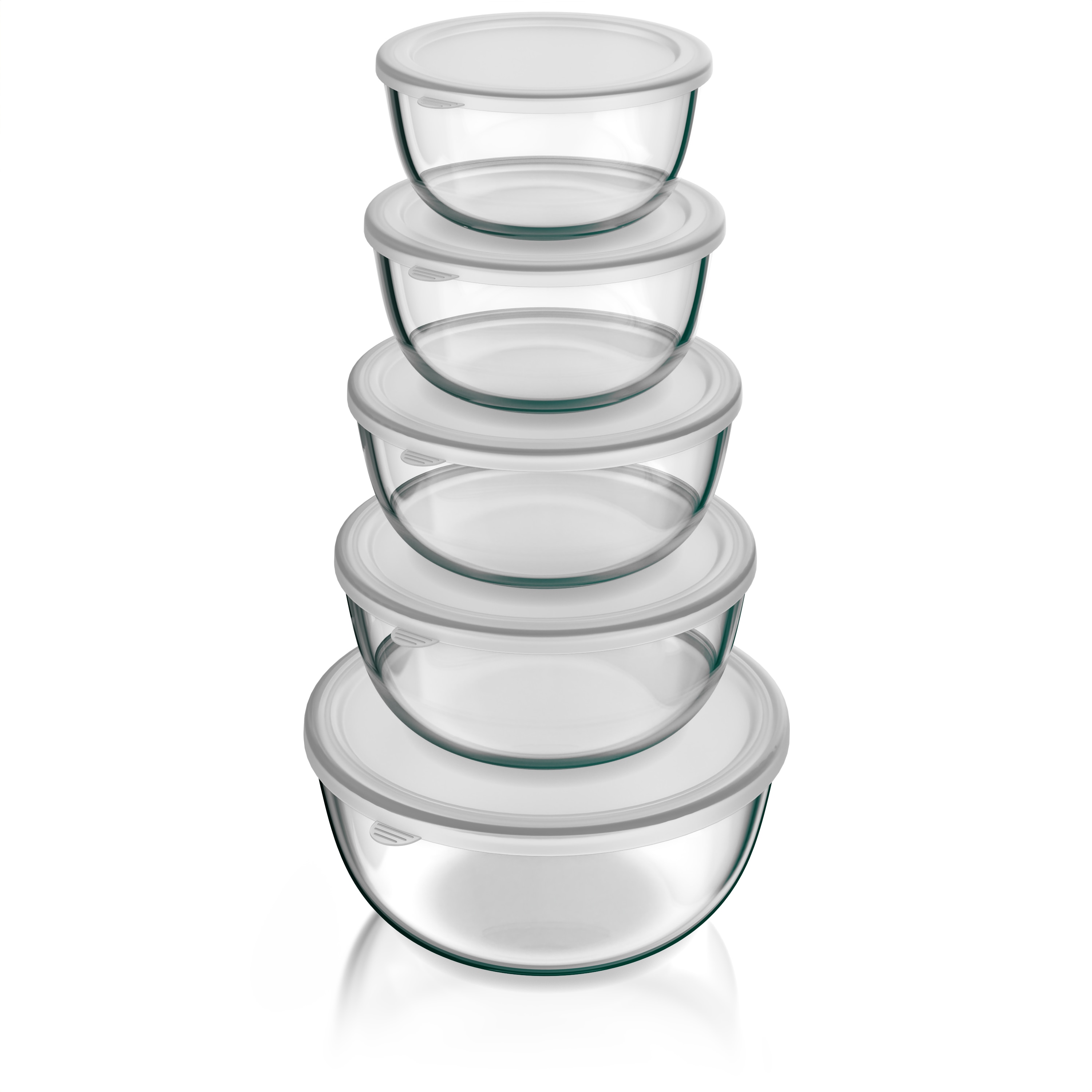 Arendo Glassch&uuml;ssel-Set mit Deckeln, 5-teilig, 1/1,5/2/2,7/4,4 l, Borosilikatglas, stapelbare Salat- und R&uuml;hrsch&uuml;sseln 