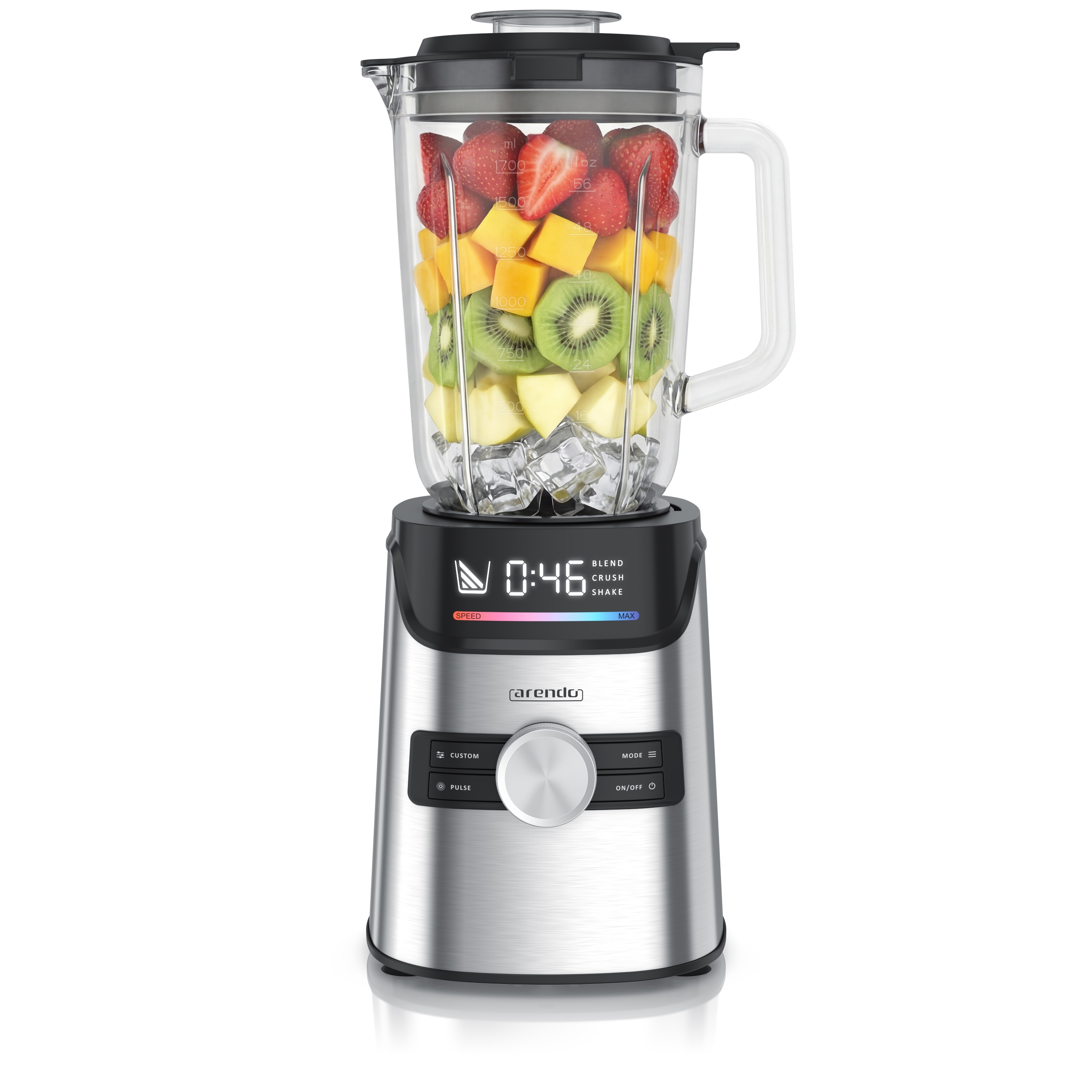 Arendo Standmixer, 1400 W, 1,7-l-Glasbeh&auml;lter, 6 Geschwindigkeiten, 3 Programme, Pulsfunktion, Display und Sicherheitssperre 