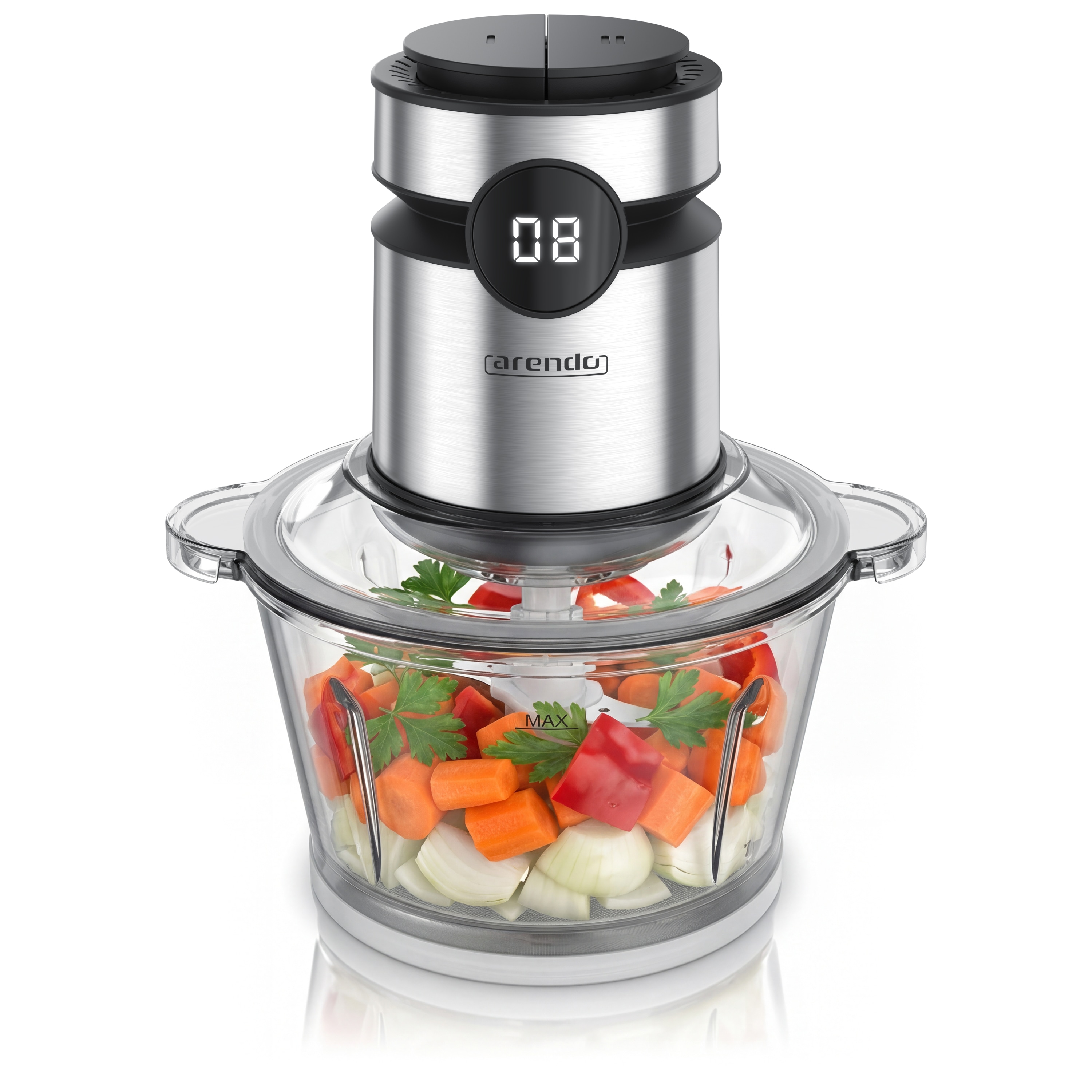Arendo Zerkleinerer Elektrischer Multizerkleinerer f&uuml;r Fleisch N&uuml;sse Obst Gem&uuml;se u.v.m., 500 W, Universalzerkleinerer mit 2 L Glasbeh&auml;lter, Display 