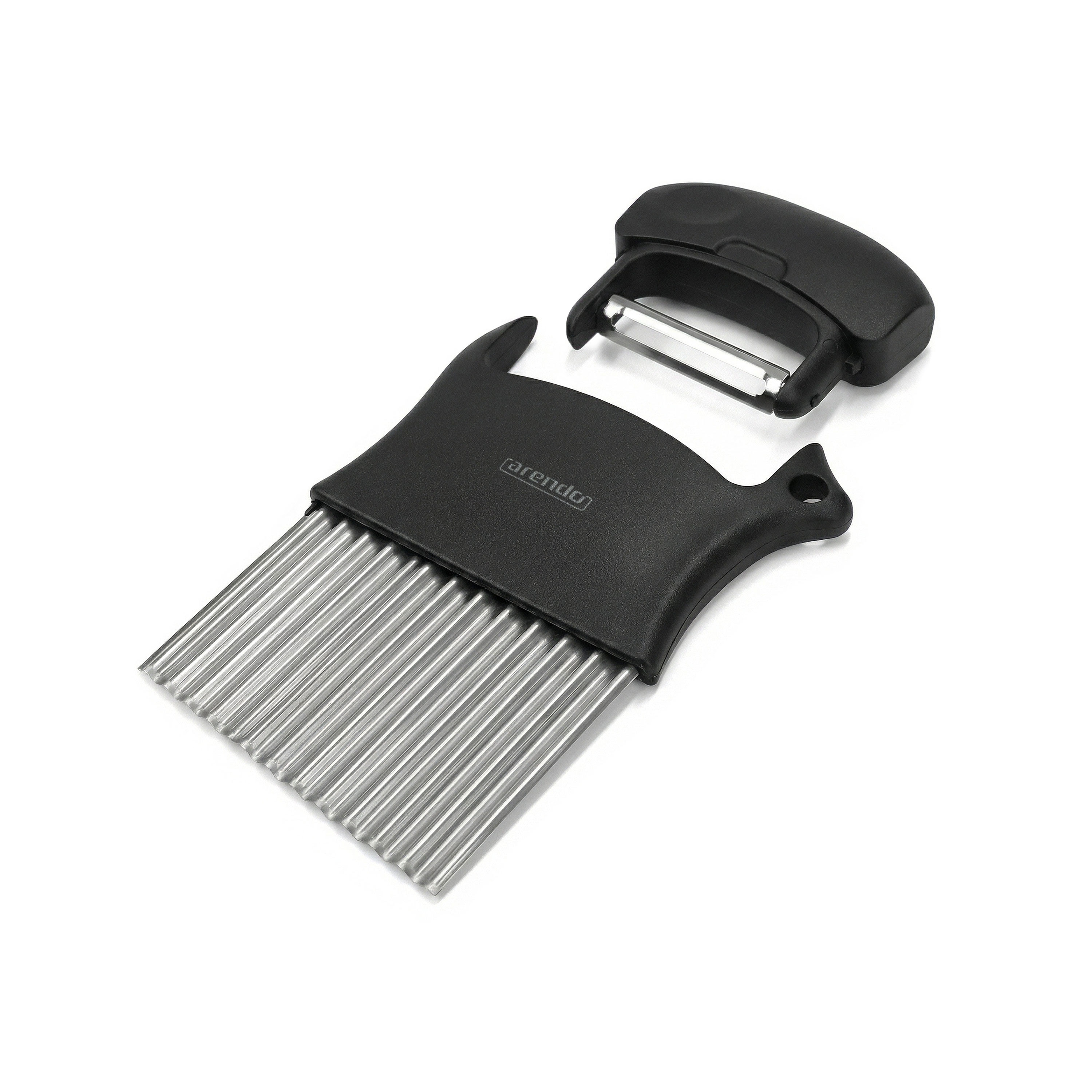 Arendo 2-in-1-Wellenschneider mit integriertem Kartoffelsch&auml;ler, Edelstahlklinge, ergonomischer Griff und Aufh&auml;nge&ouml;se 