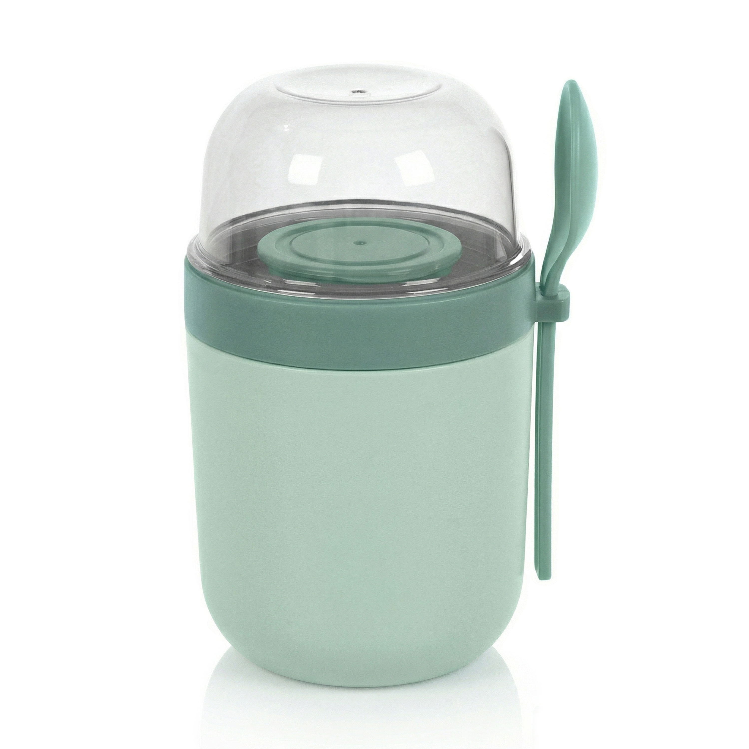 Arendo M&uuml;slibecher To Go mit L&ouml;ffel, 750 ml Gesamtvolumen, 3 getrennte Bereiche, Klarsichtdeckel und Dressingbox, mint 